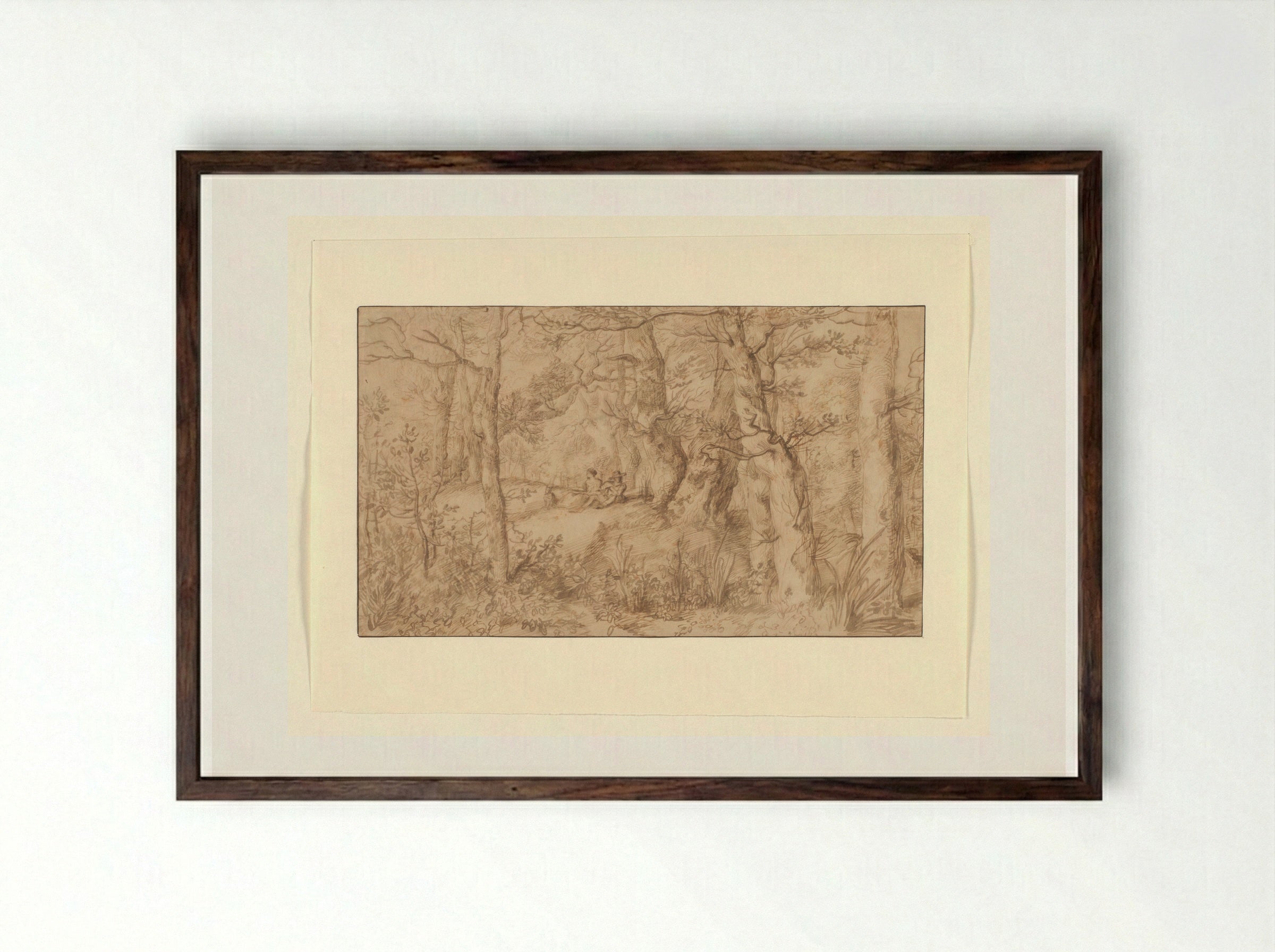 Bosgezicht met rustend paar - Jan Lievens - Framed Print Dark Wood