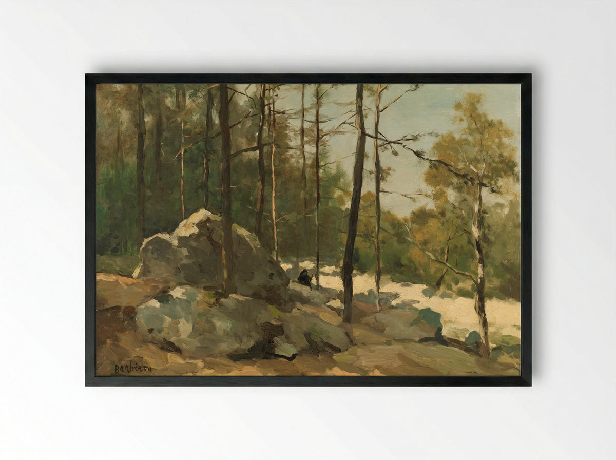 Bosgezicht nabij Barbizon - Johan Hendrik Weissenbruch - Framed Print Black