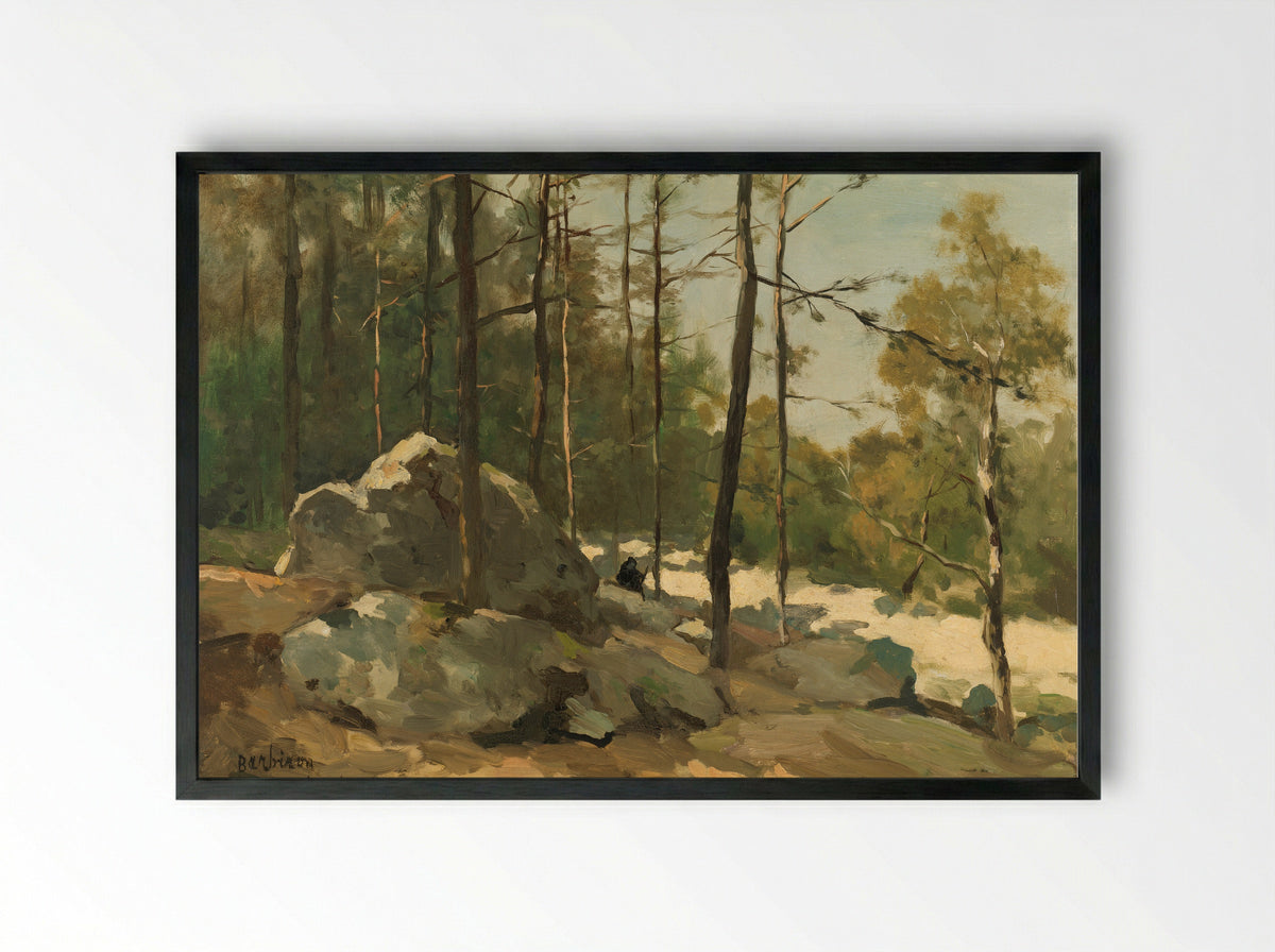 Bosgezicht nabij Barbizon - Johan Hendrik Weissenbruch - Framed Print Black