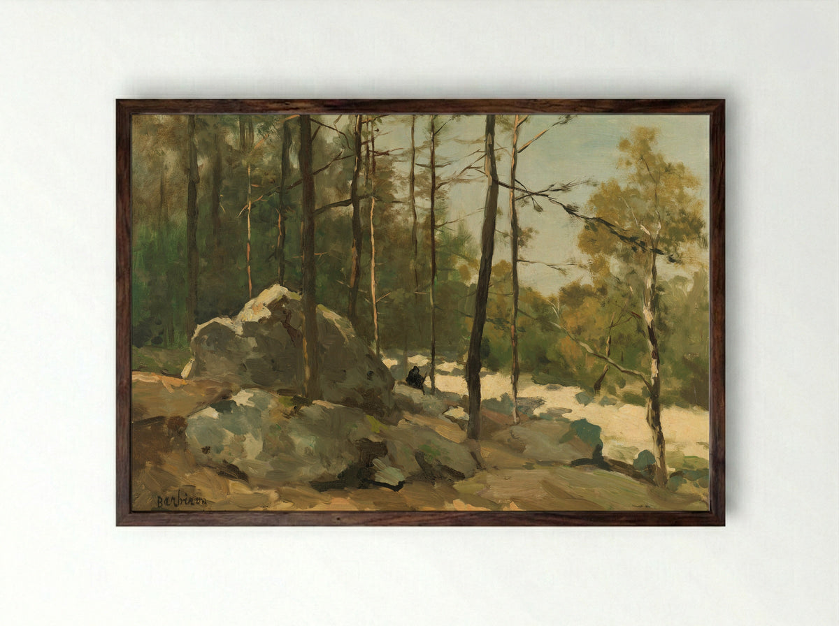 Bosgezicht nabij Barbizon - Johan Hendrik Weissenbruch - Framed Print Dark Wood