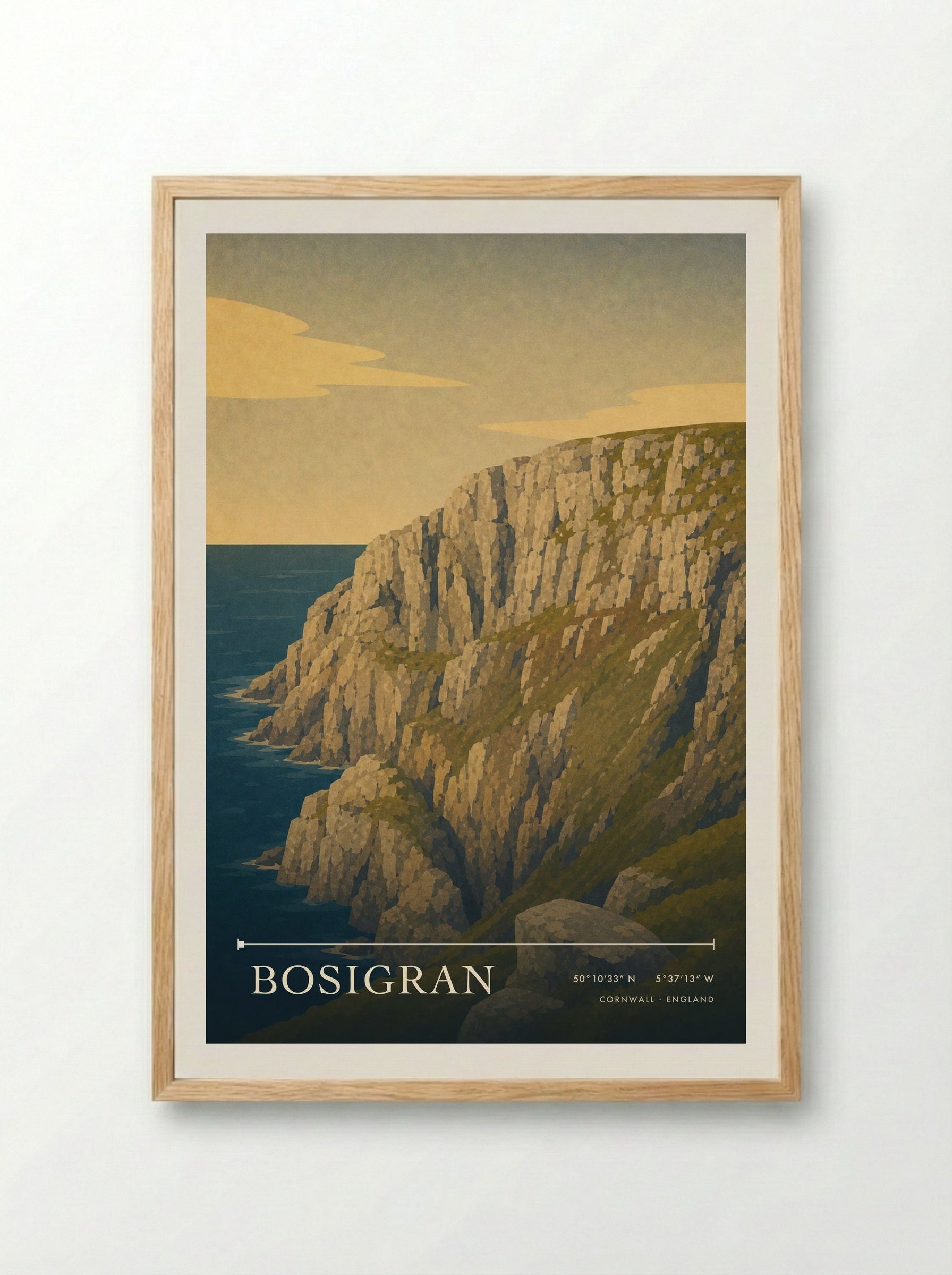 Bosigran Cornwall England Travel Poster - Framed Print Wood