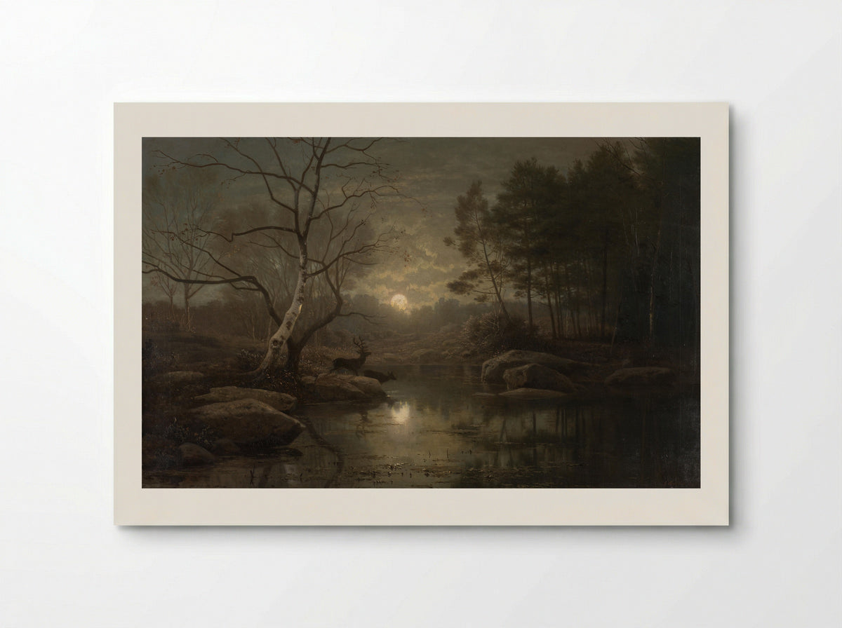 Boslandschap bij maanlicht - Georg Eduard Otto Saal - Poster