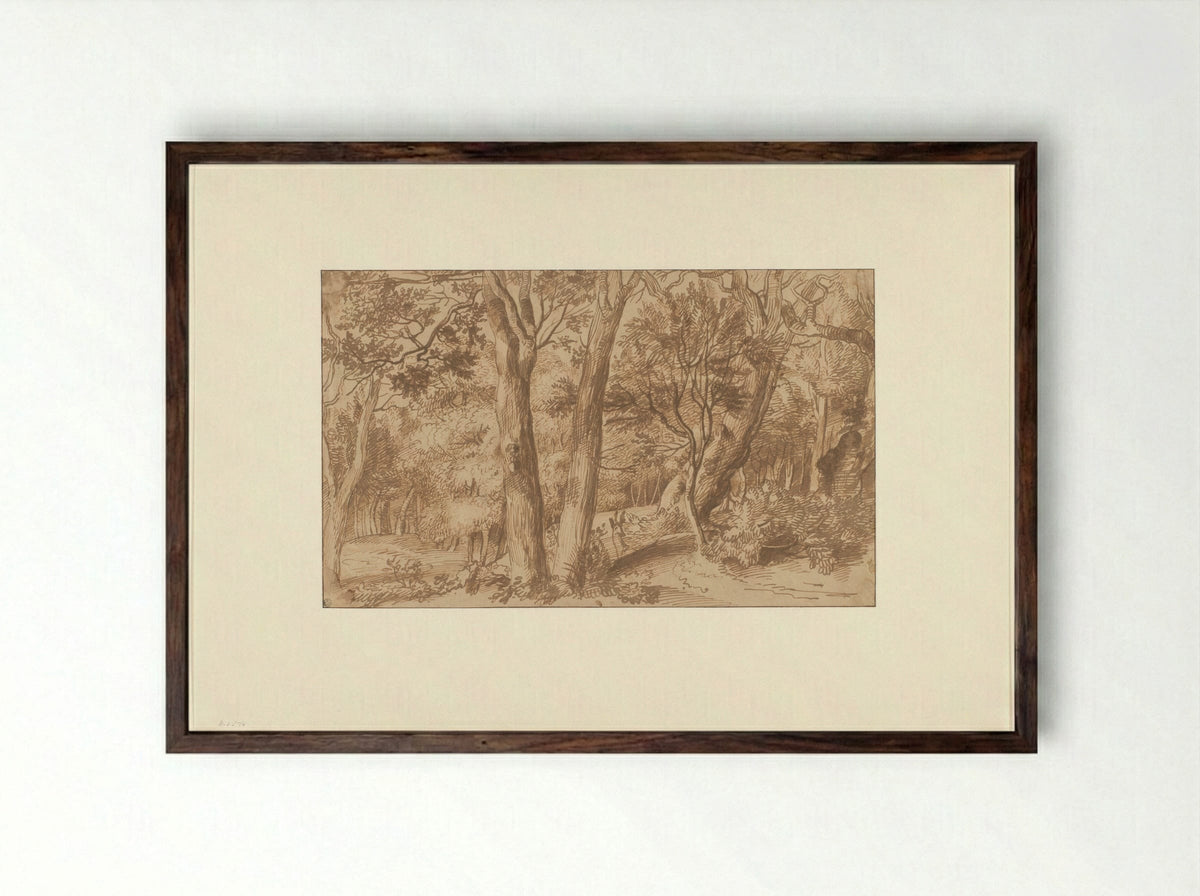 Boslandschap met een hert - Jan Lievens - Framed Print Dark Wood
