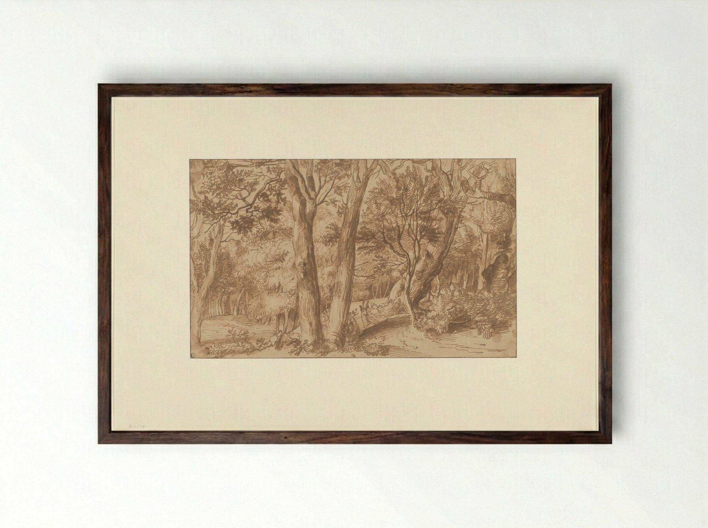 Boslandschap met een hert - Jan Lievens - Framed Print Dark Wood