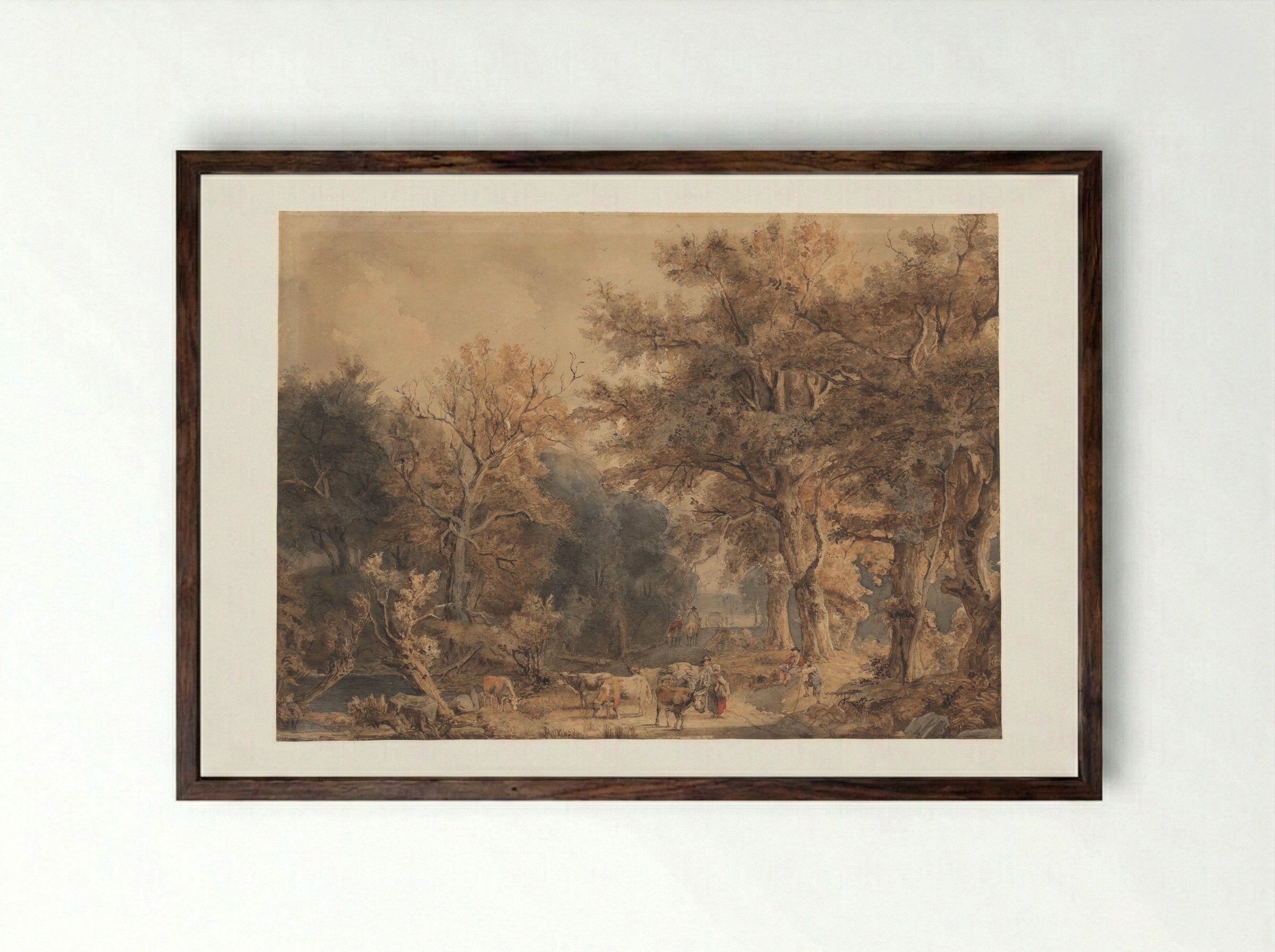Boslandschap met figuren en vee - Jacob Maris - Framed Print Dark Wood