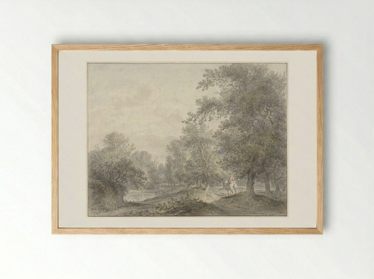 Boslandschap met ruiter en vijver - Jacobus Versteegen - Framed Print Wood
