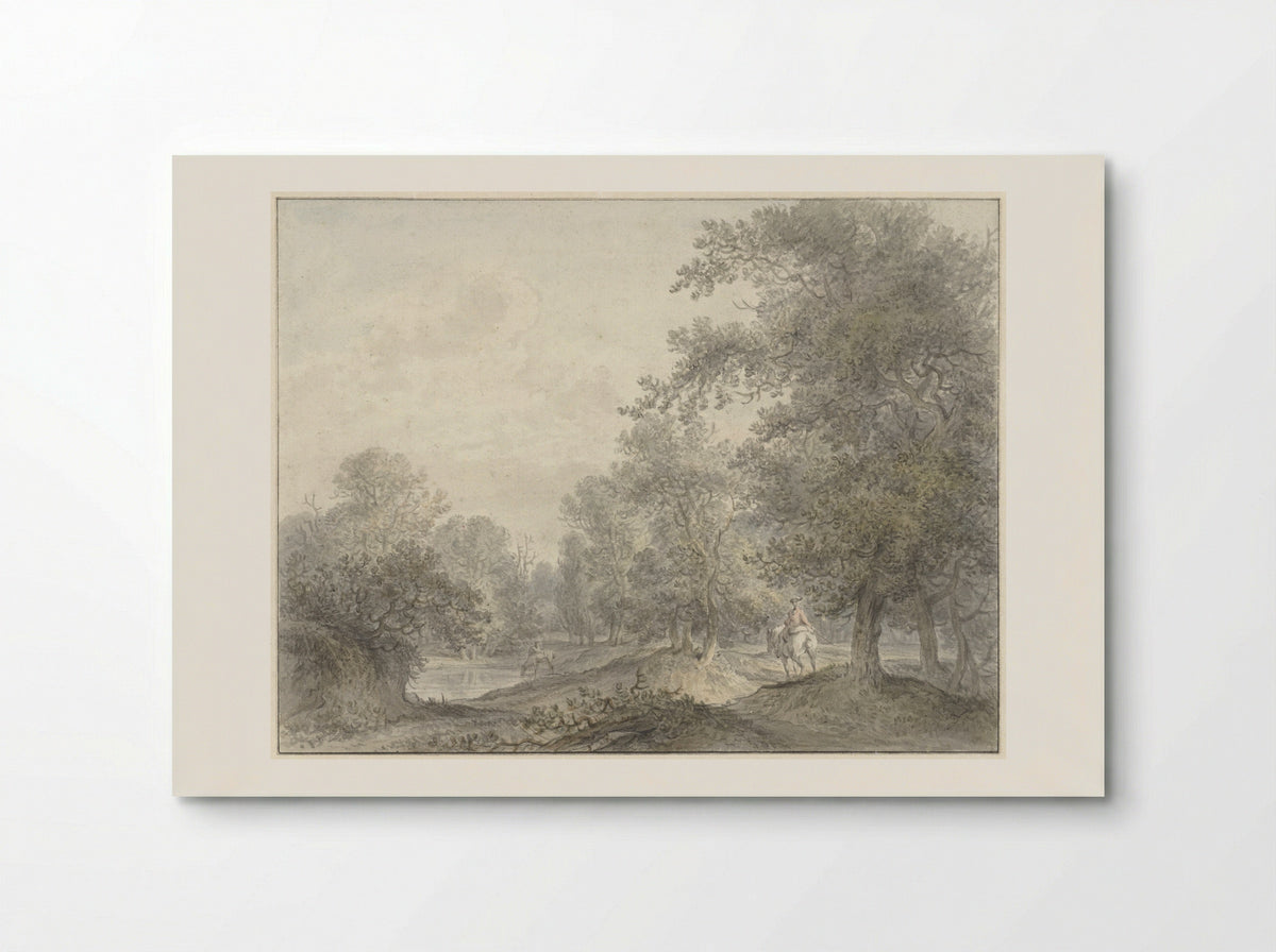 Boslandschap met ruiter en vijver - Jacobus Versteegen - Poster