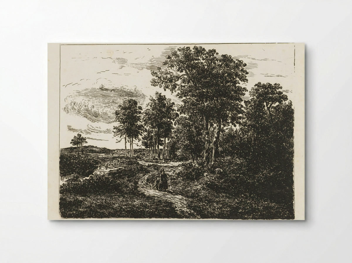 Boslandschap met vrouw en jongen op weg - Johannes Adrianus van der Drift - Poster
