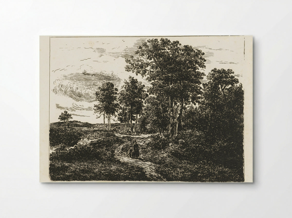 Boslandschap met vrouw en jongen op weg - Johannes Adrianus van der Drift - Poster