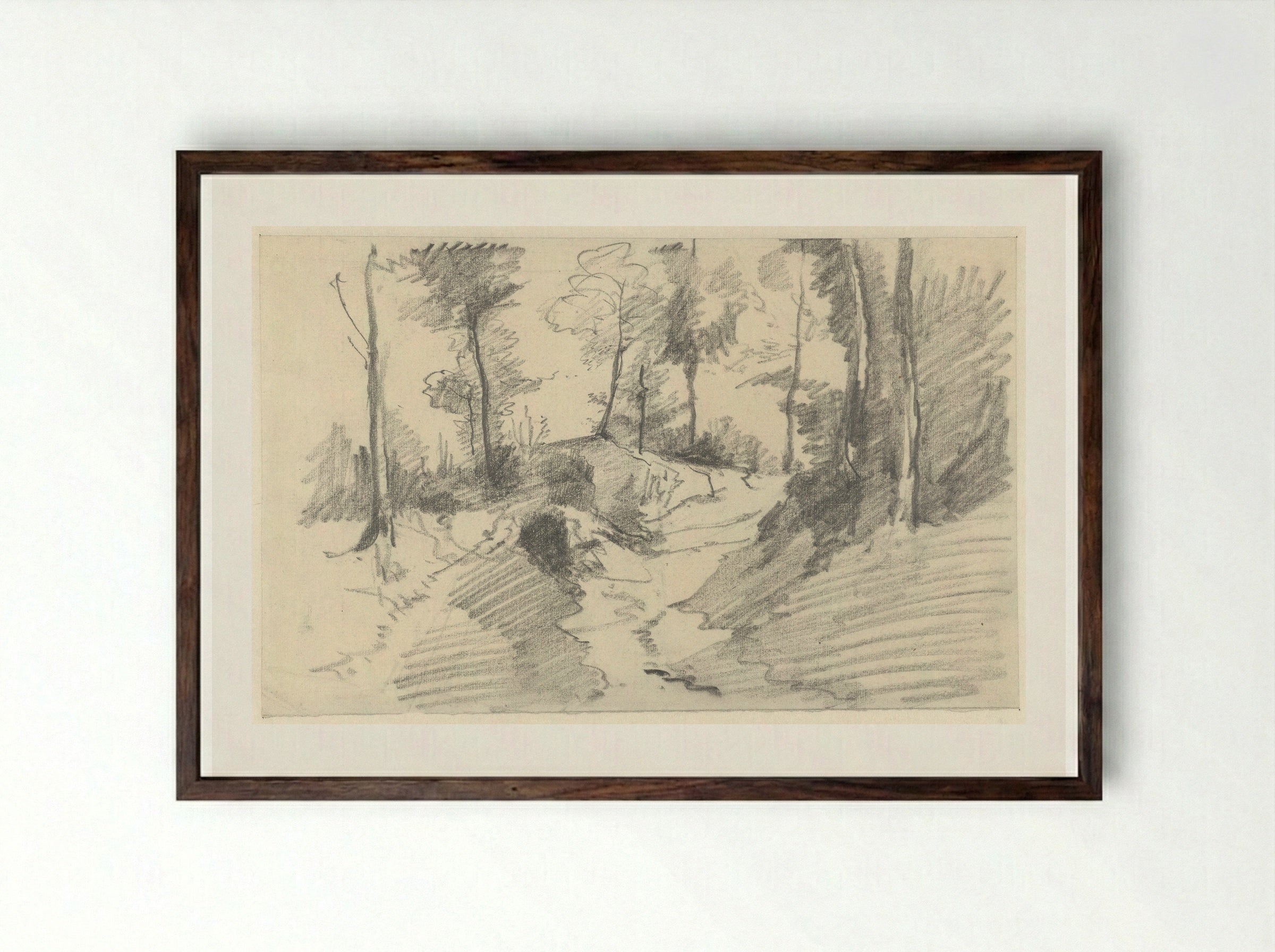 Boslandschap - Guillaume Anne van der Brugghen - Framed Print Dark Wood