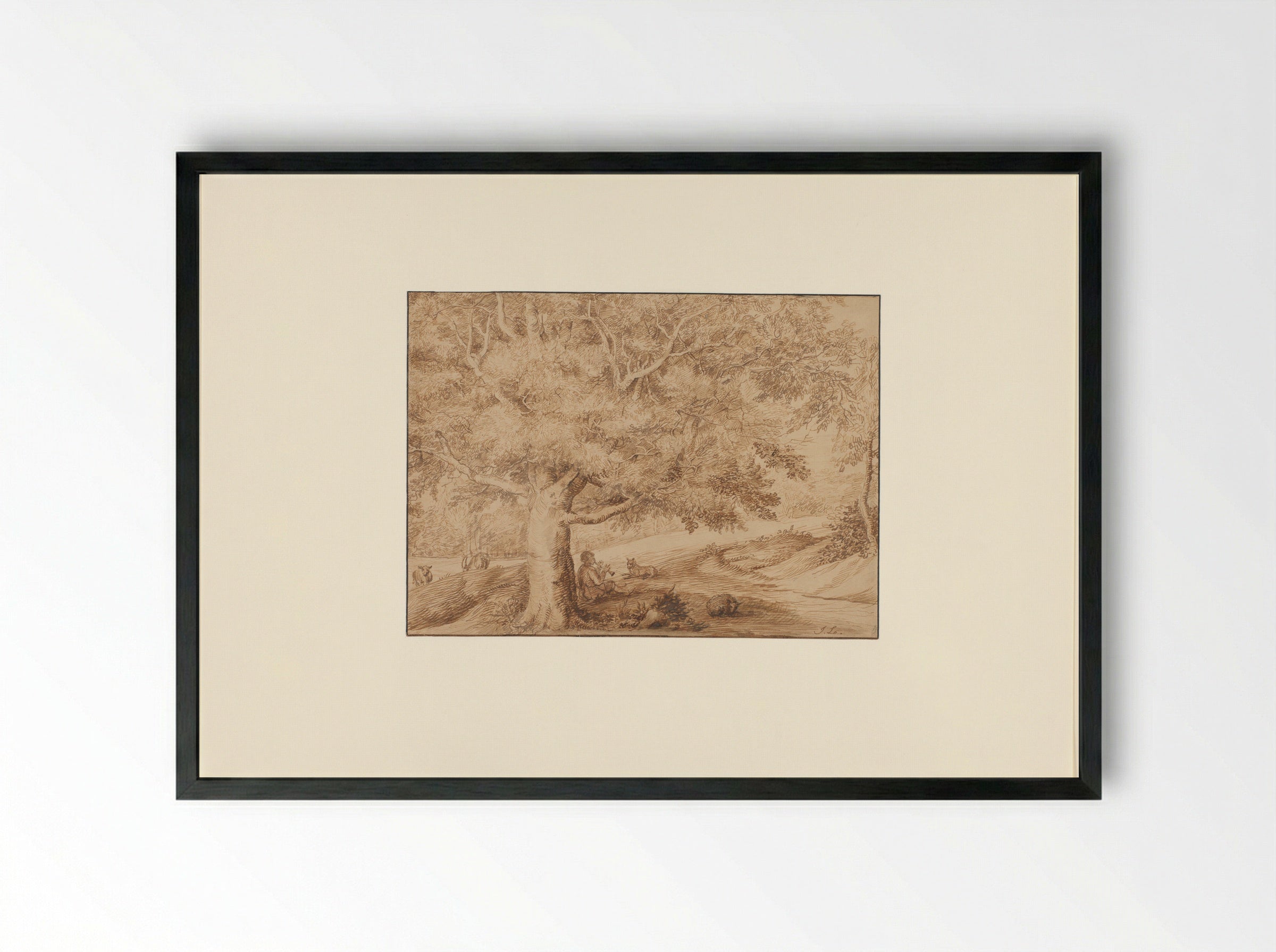 Bosrand met fluitspelende herder - Jan Lievens - Framed Print Black