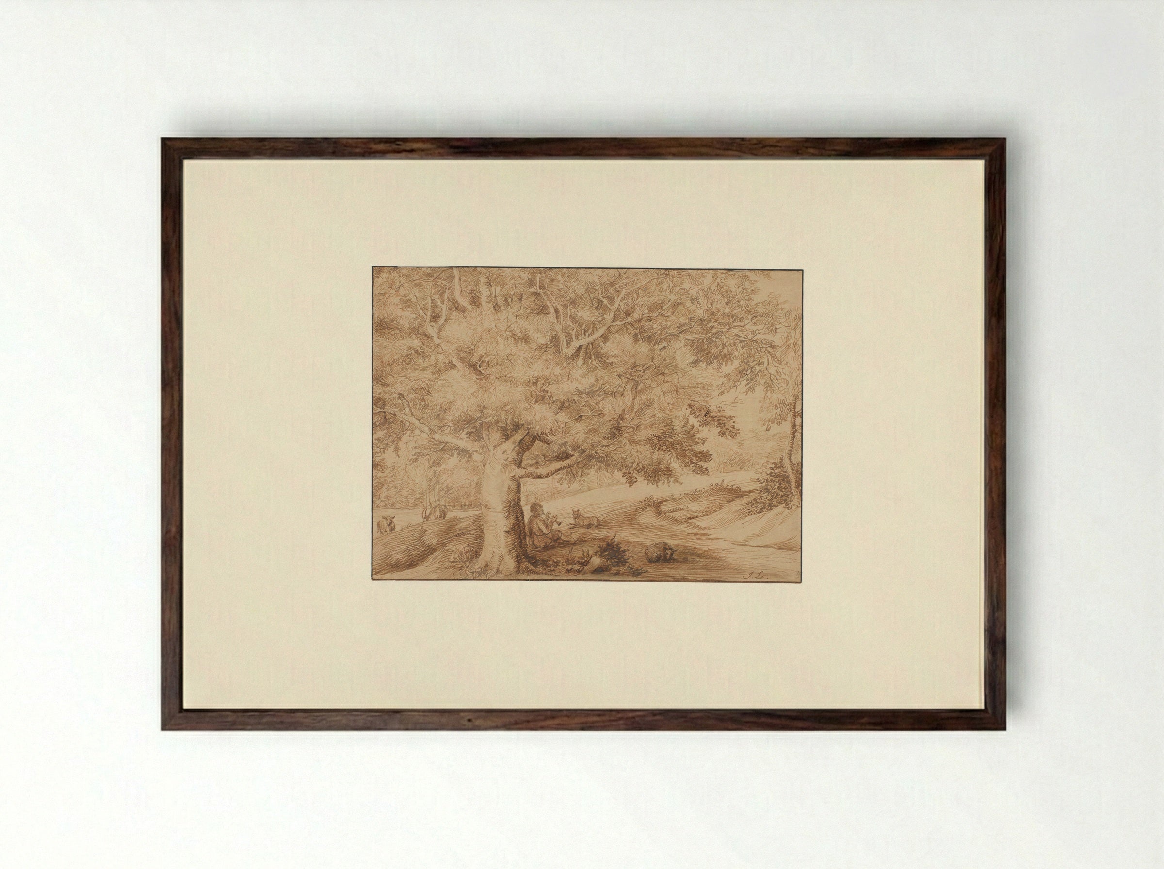 Bosrand met fluitspelende herder - Jan Lievens - Framed Print Dark Wood