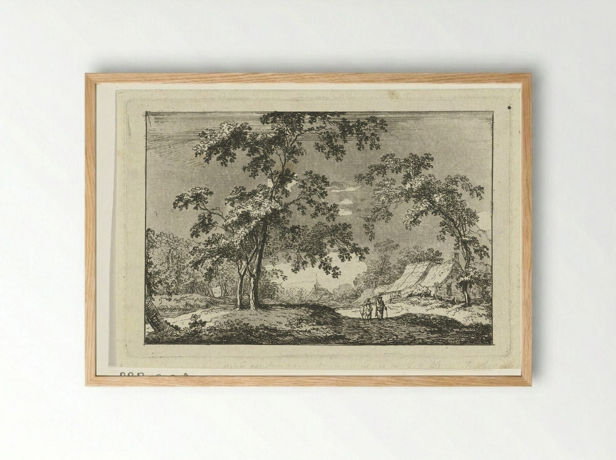 Bosrijk landschap met twee wandelaars - Geerlig Grijpmoed - Framed Print Wood