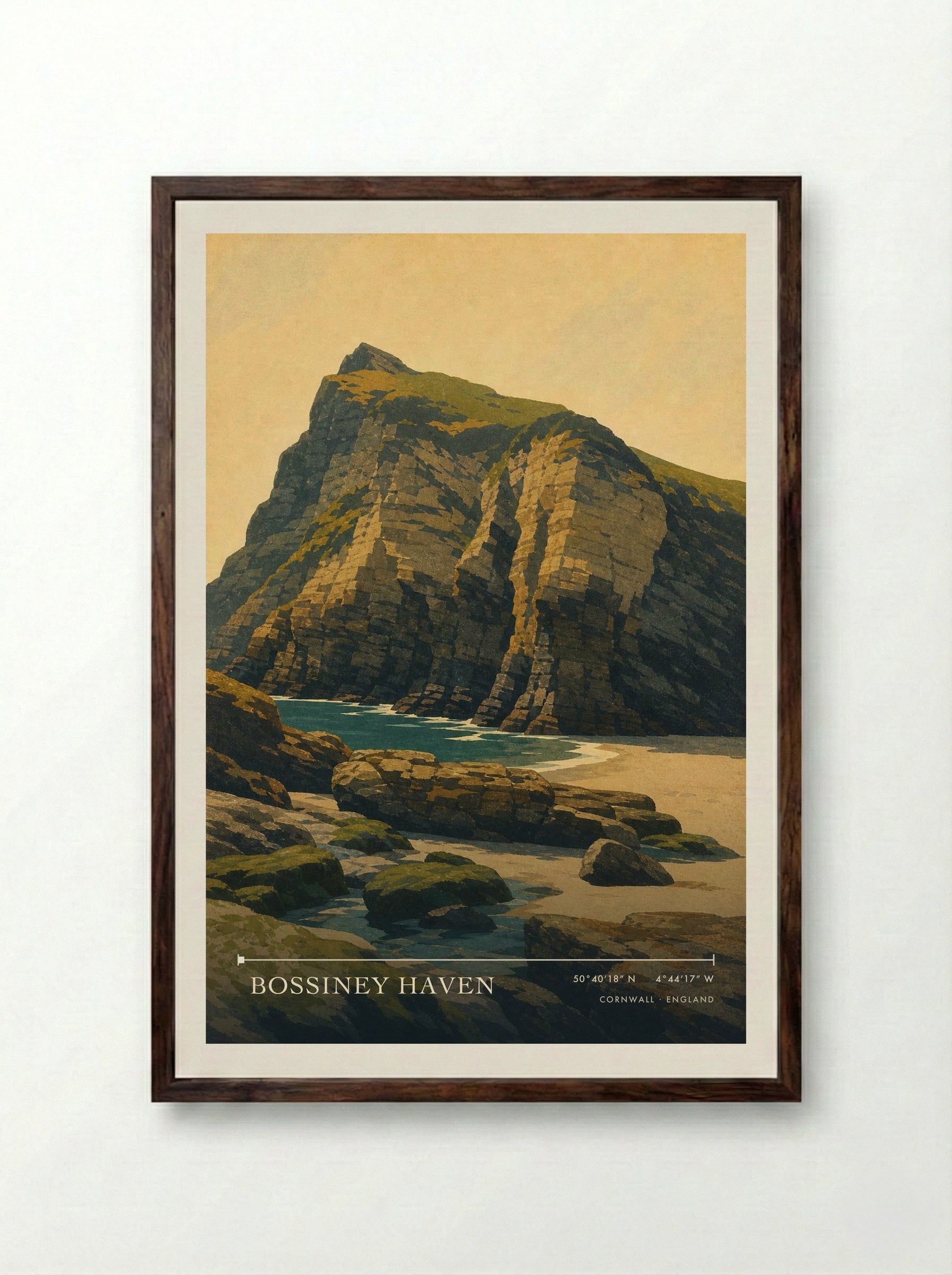 Bossiney Haven Cornwall England Travel Poster - Framed Print Dark Wood