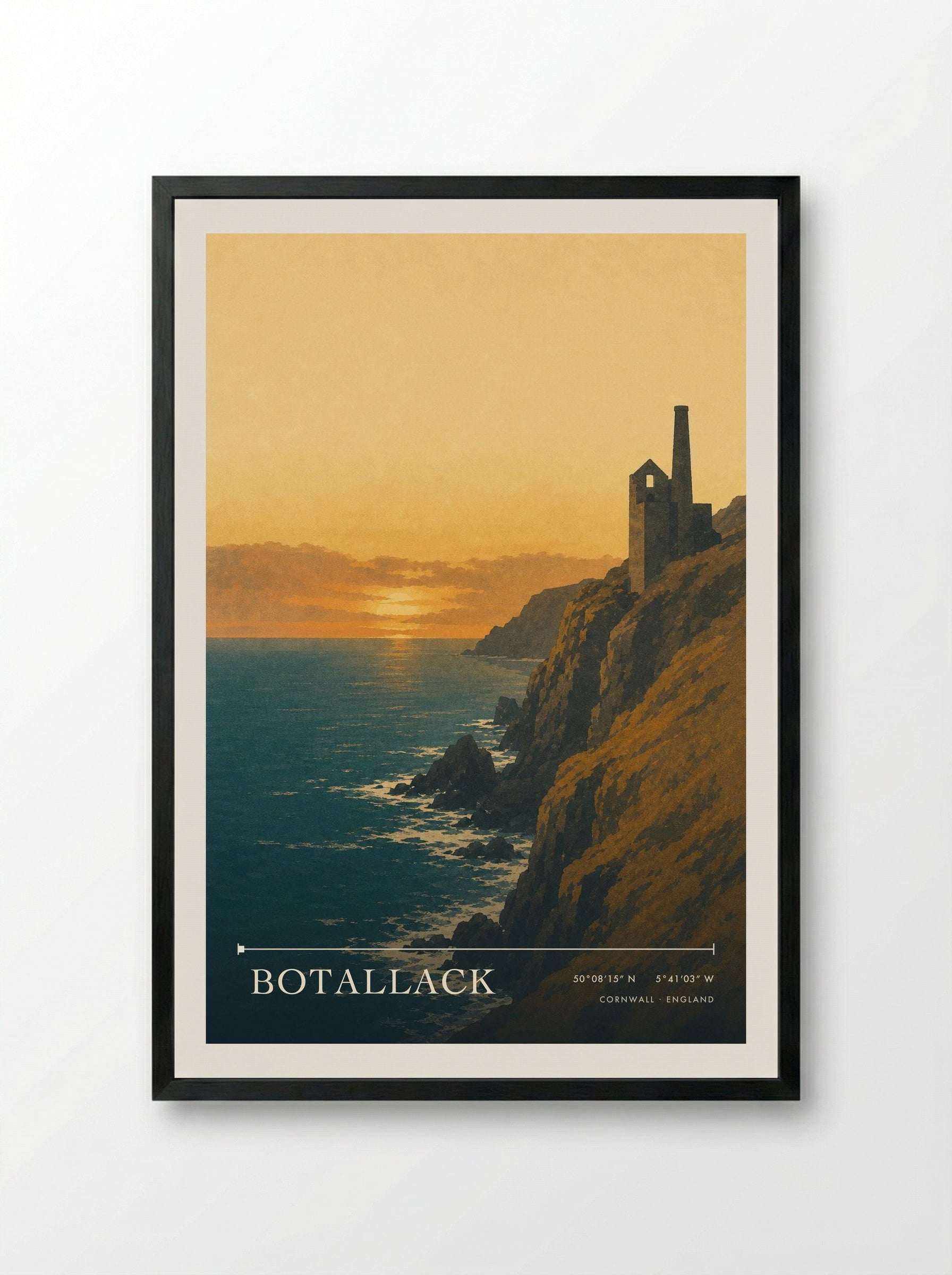 Botallack Cornwall England Travel Poster - Framed Print Black