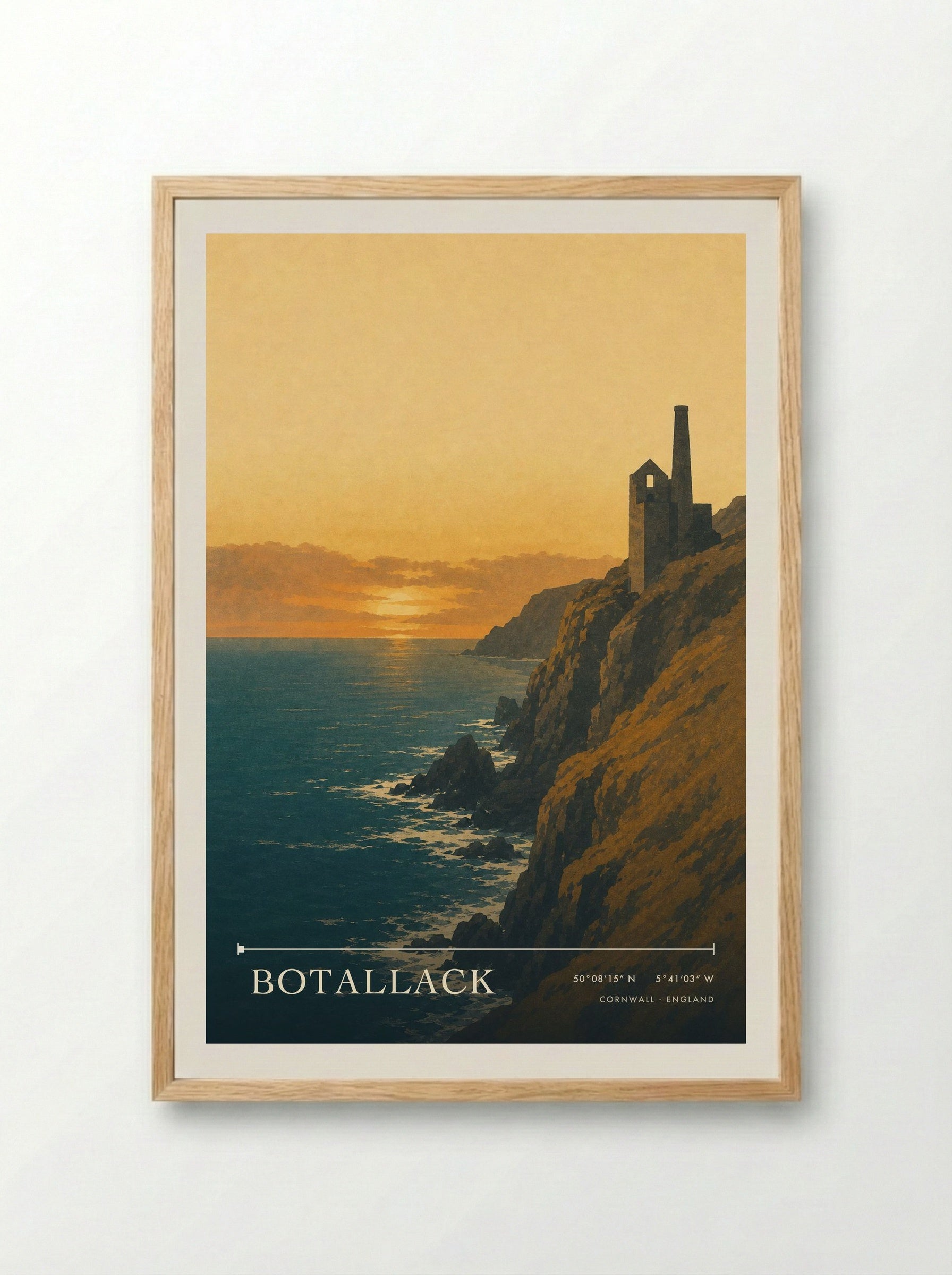 Botallack Cornwall England Travel Poster - Framed Print Wood