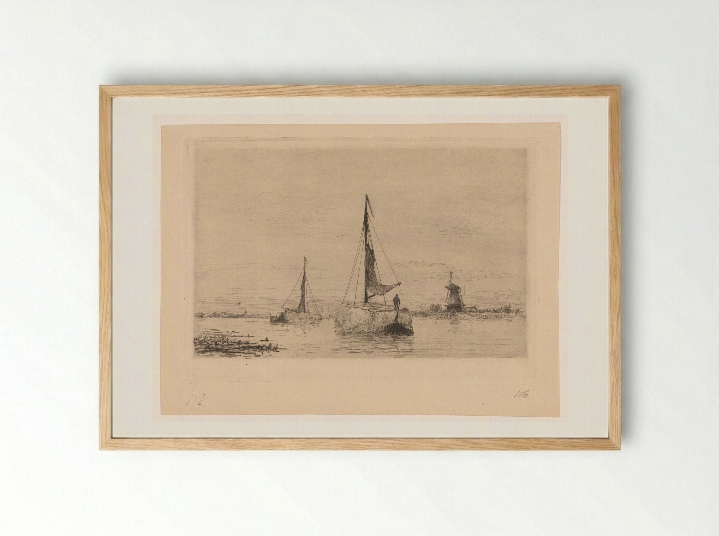Boten met hooi op de Vecht bij Weesp - Carel Nicolaas Storm van 's-Gravesande - Framed Print Wood