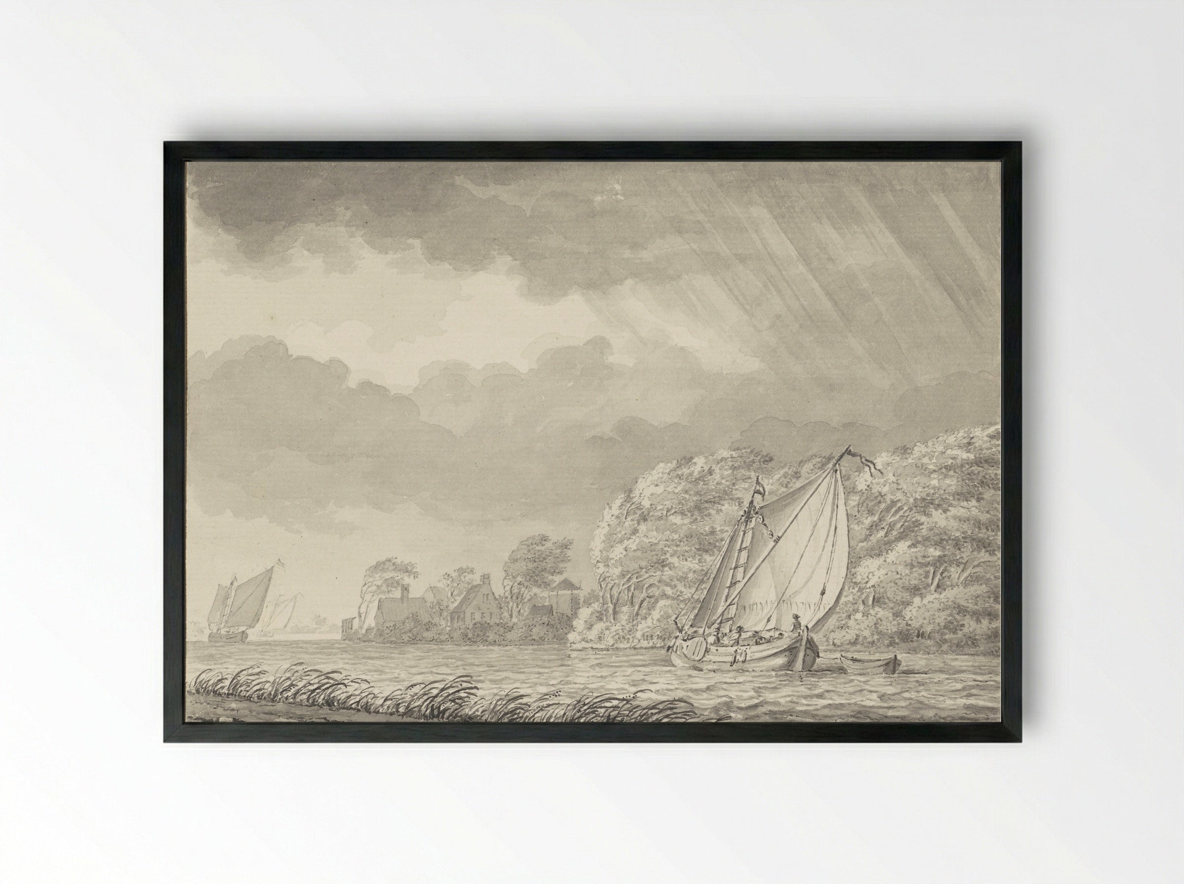 Boten op water met naderend onweer - Johann Goll van Frankenstein (I) - Framed Print Black