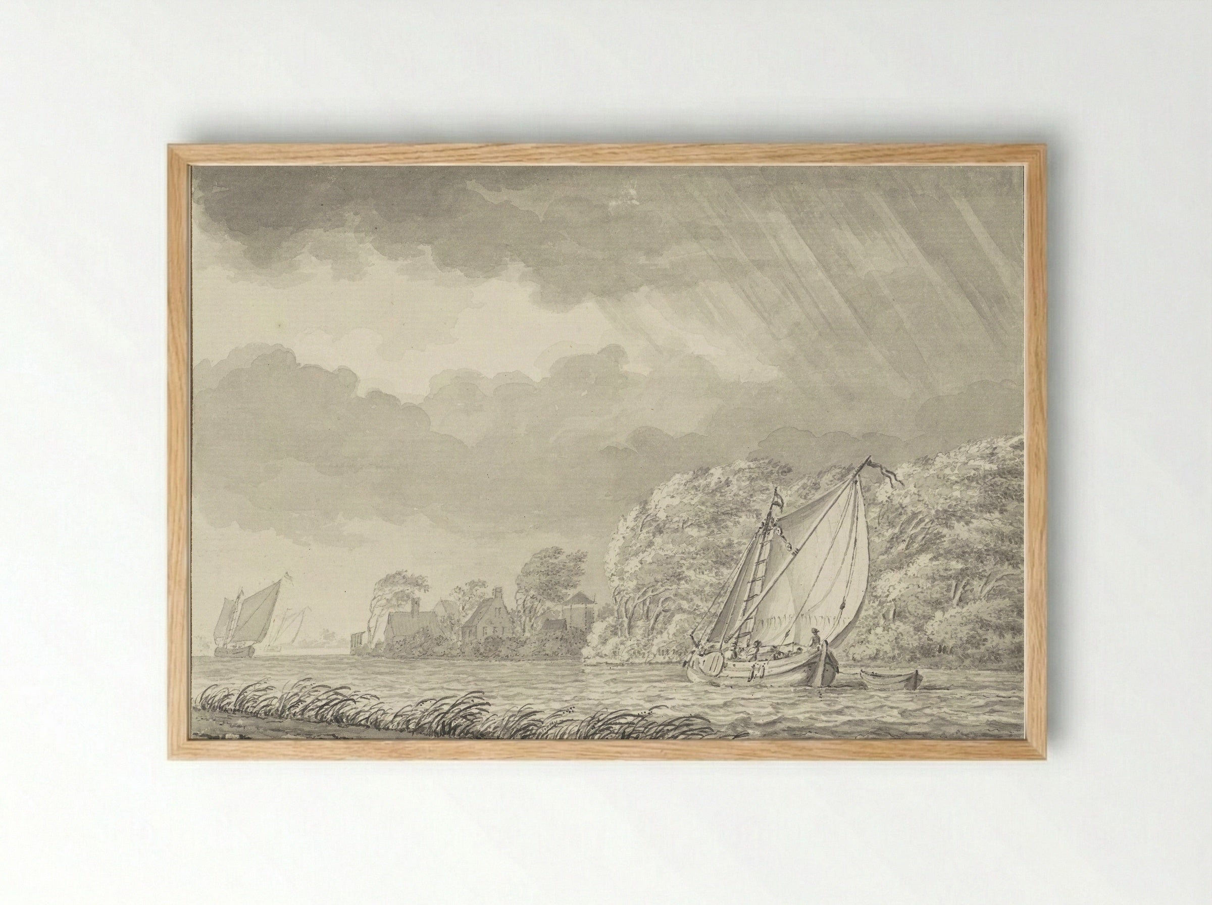 Boten op water met naderend onweer - Johann Goll van Frankenstein (I) - Framed Print Wood