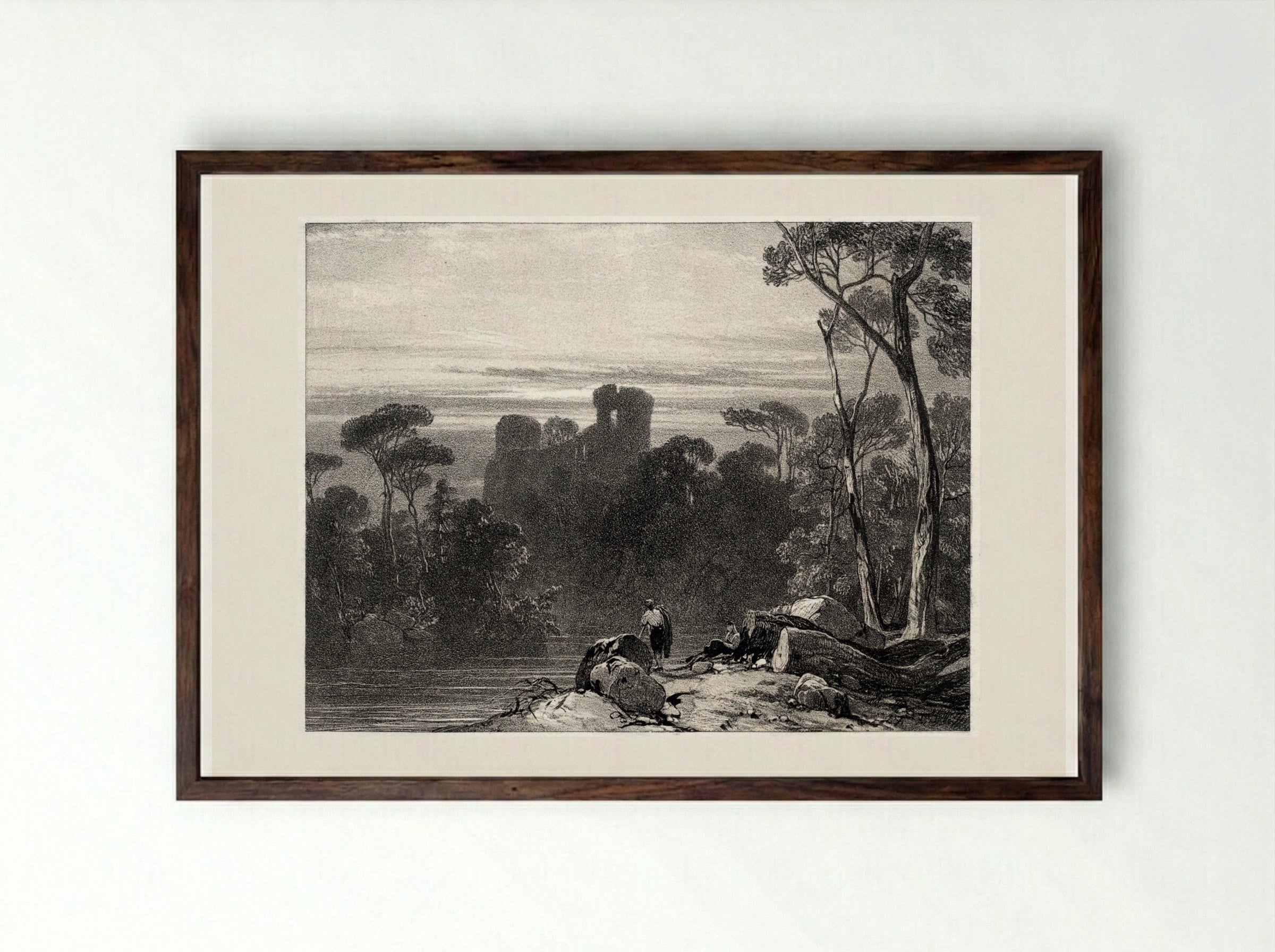 Bothwell Castle - Richard Parkes Bonington - Framed Print Dark Wood