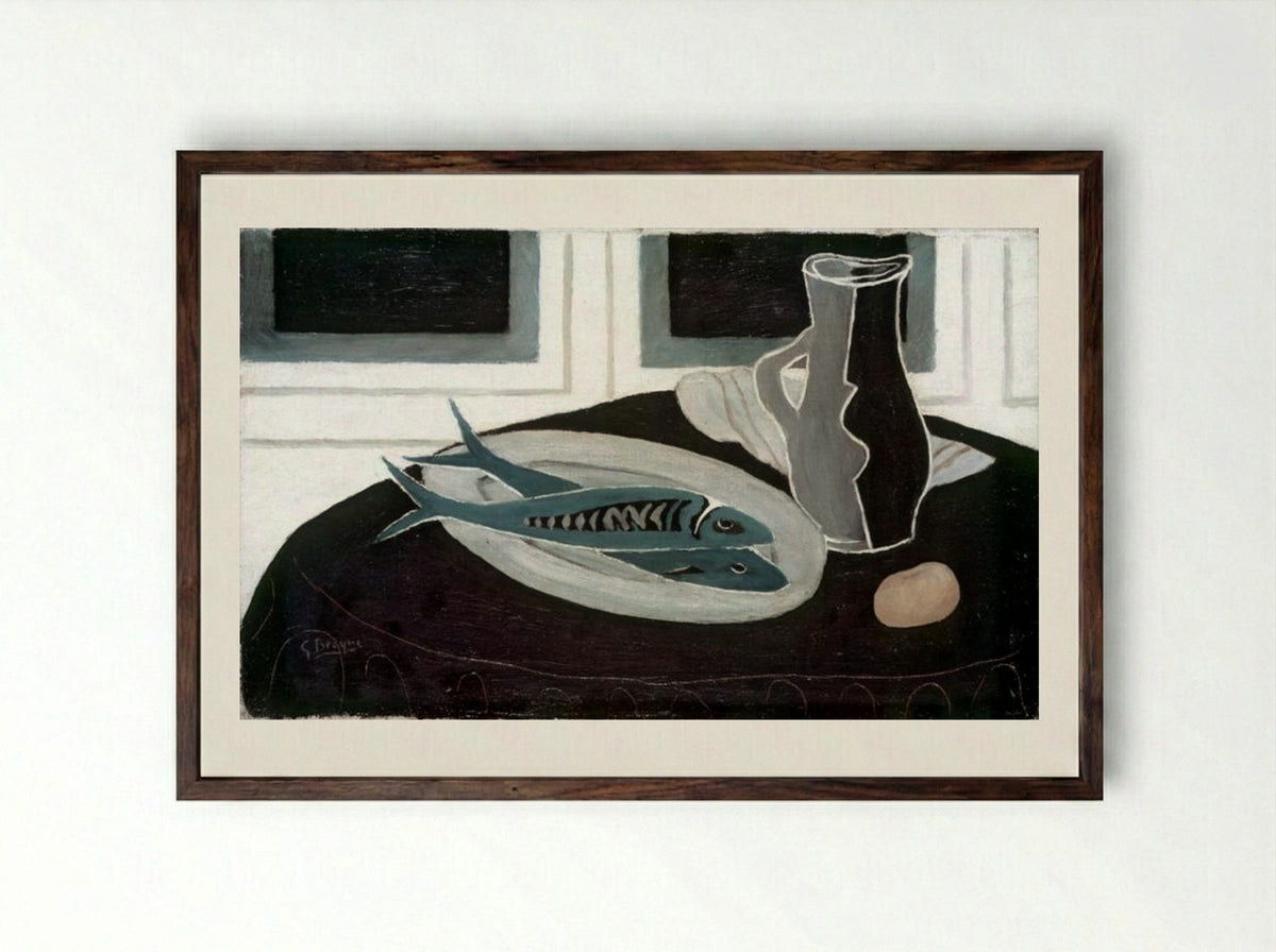 Bottle and Fish - Georges Braque - Framed Print Dark Wood