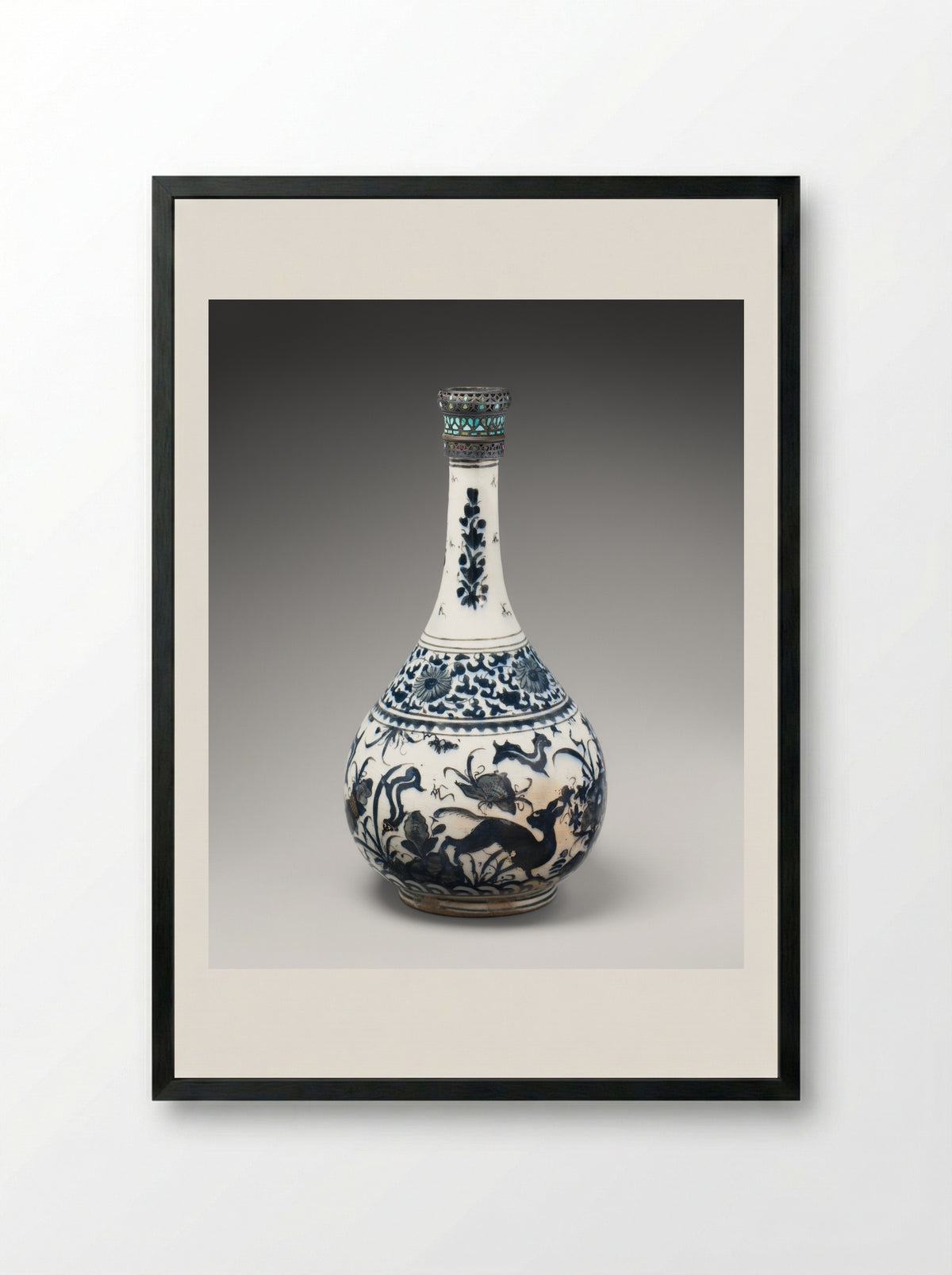 Bottle with Deer in Landscape - Unknown Artist - Framed Print Black