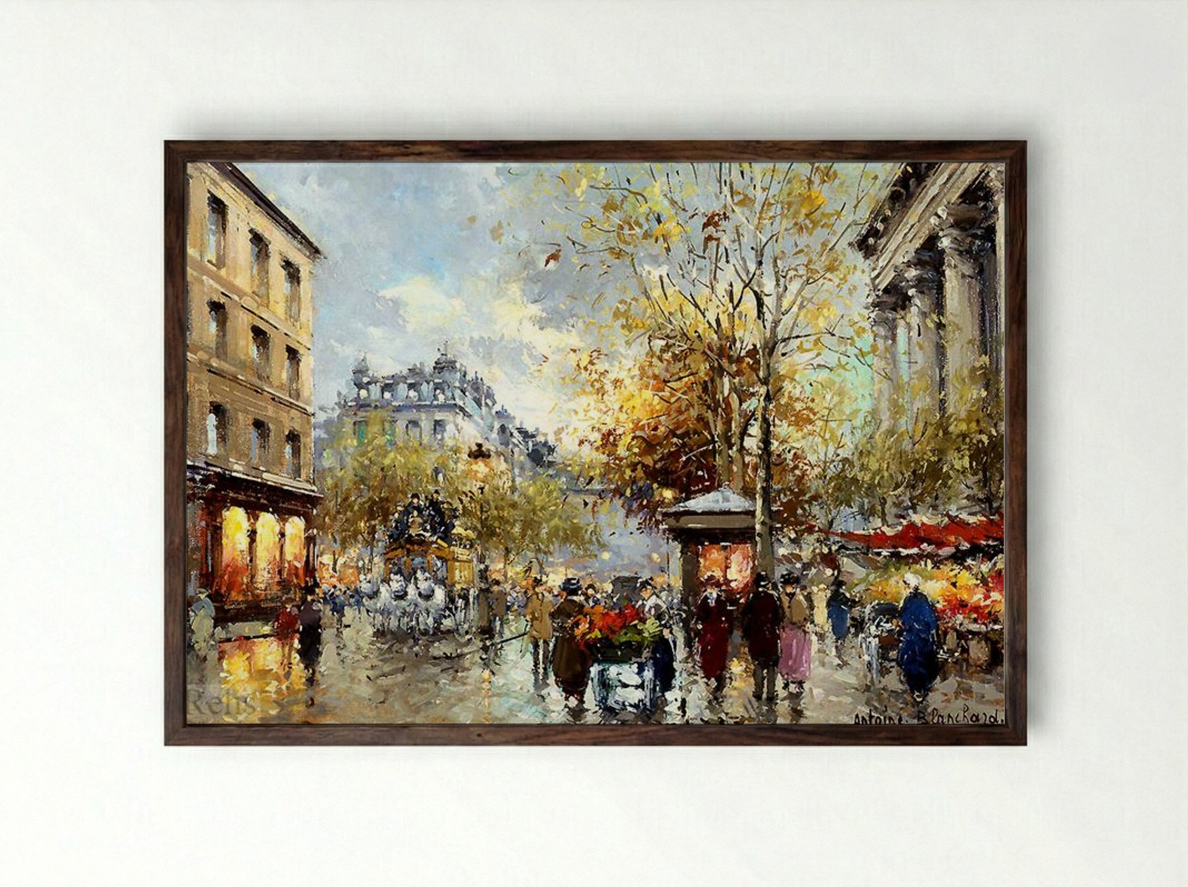 Boulevard des Capucines et Madeleine - Antoine Blanchard - Framed Print Dark Wood
