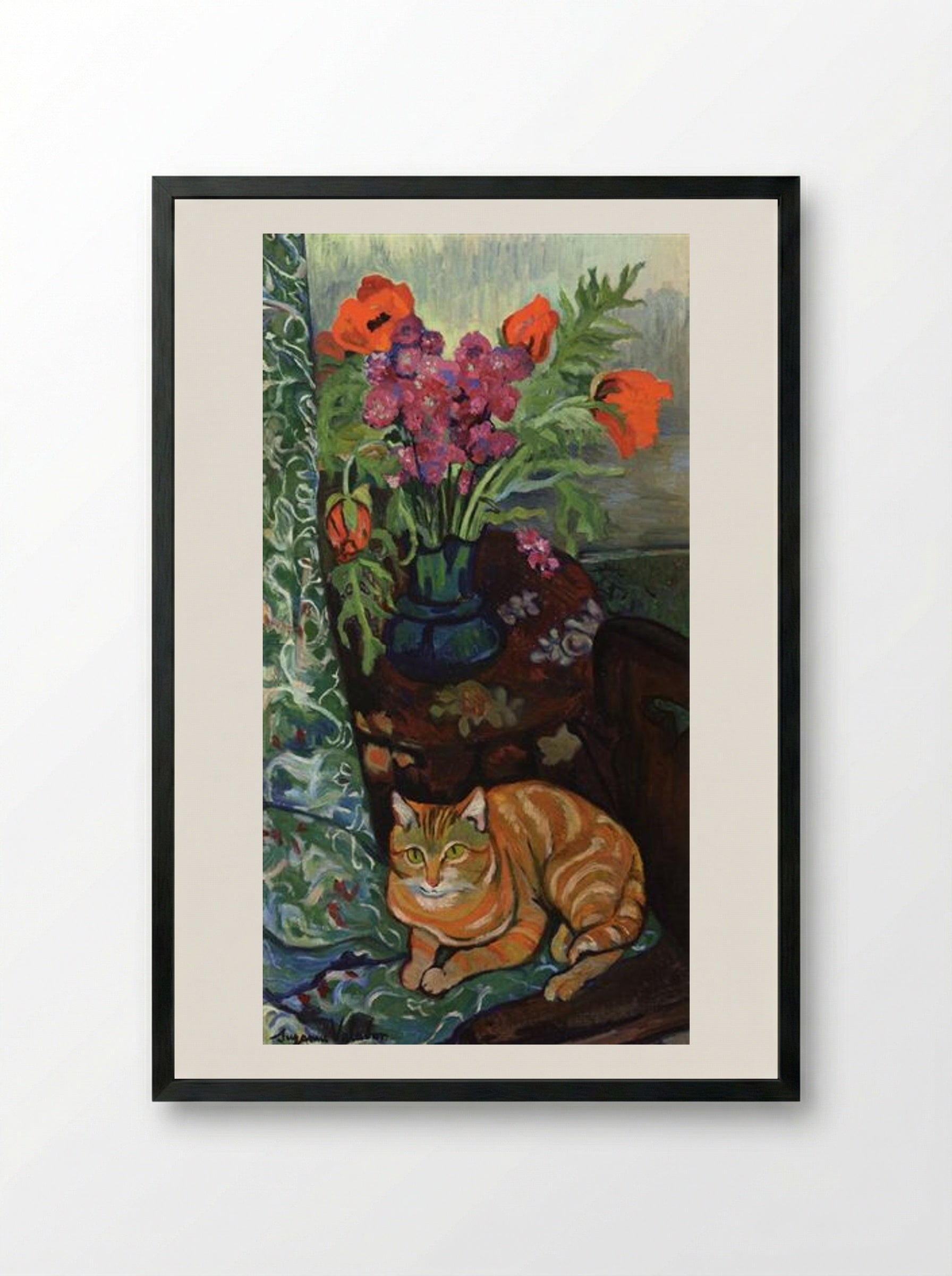 Bouquet and a Cat - Suzanne Valadon - Framed Print Black
