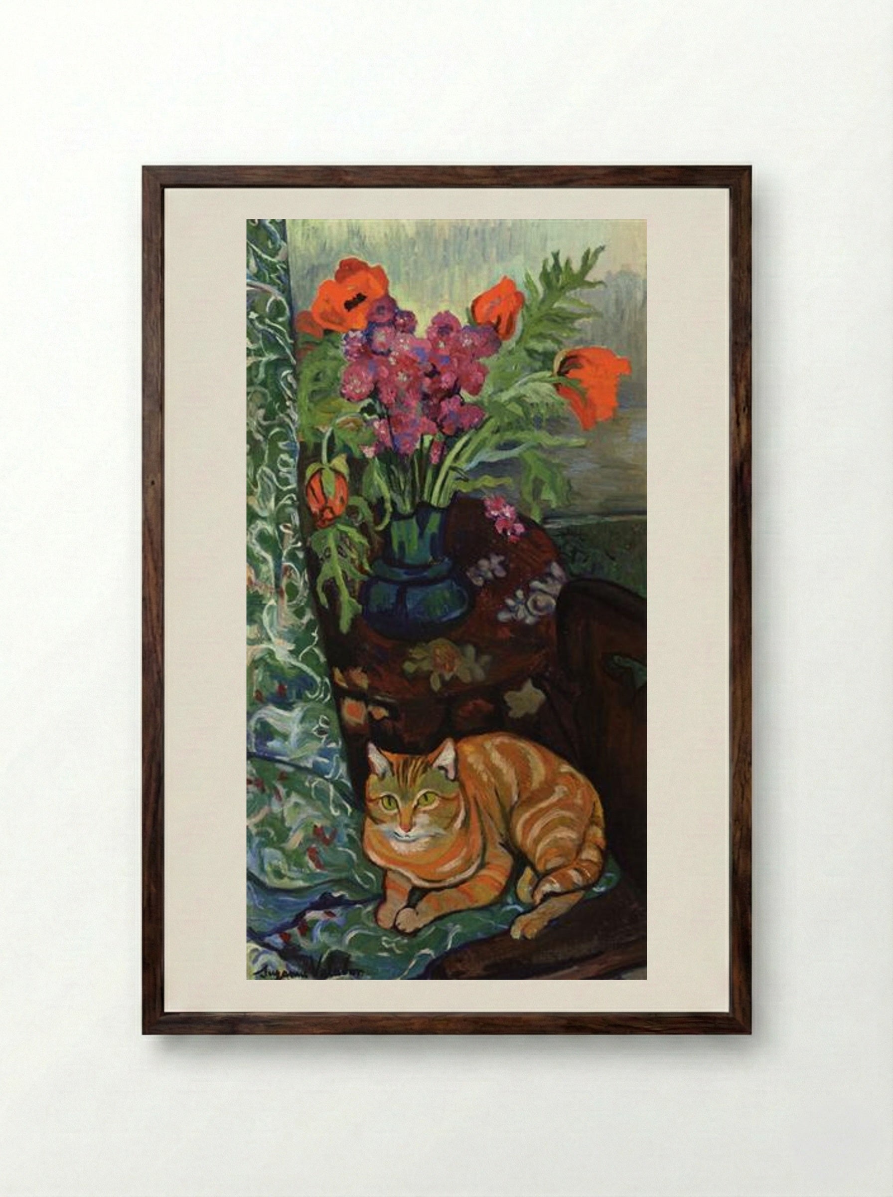 Bouquet and a Cat - Suzanne Valadon - Framed Print Dark Wood