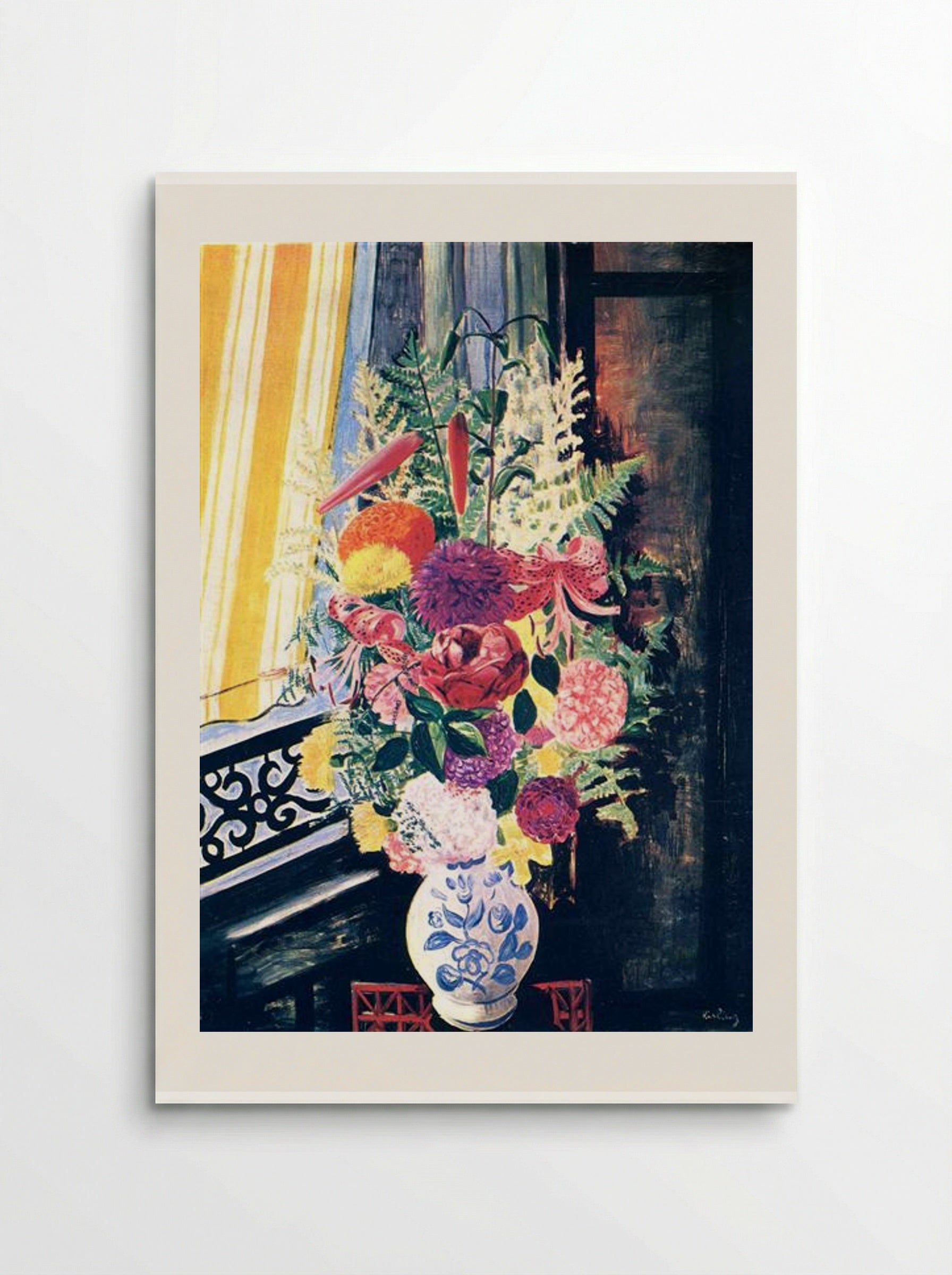 Bouquet of Flowers in a Blue and White Vase - Moïse Kisling - Poster