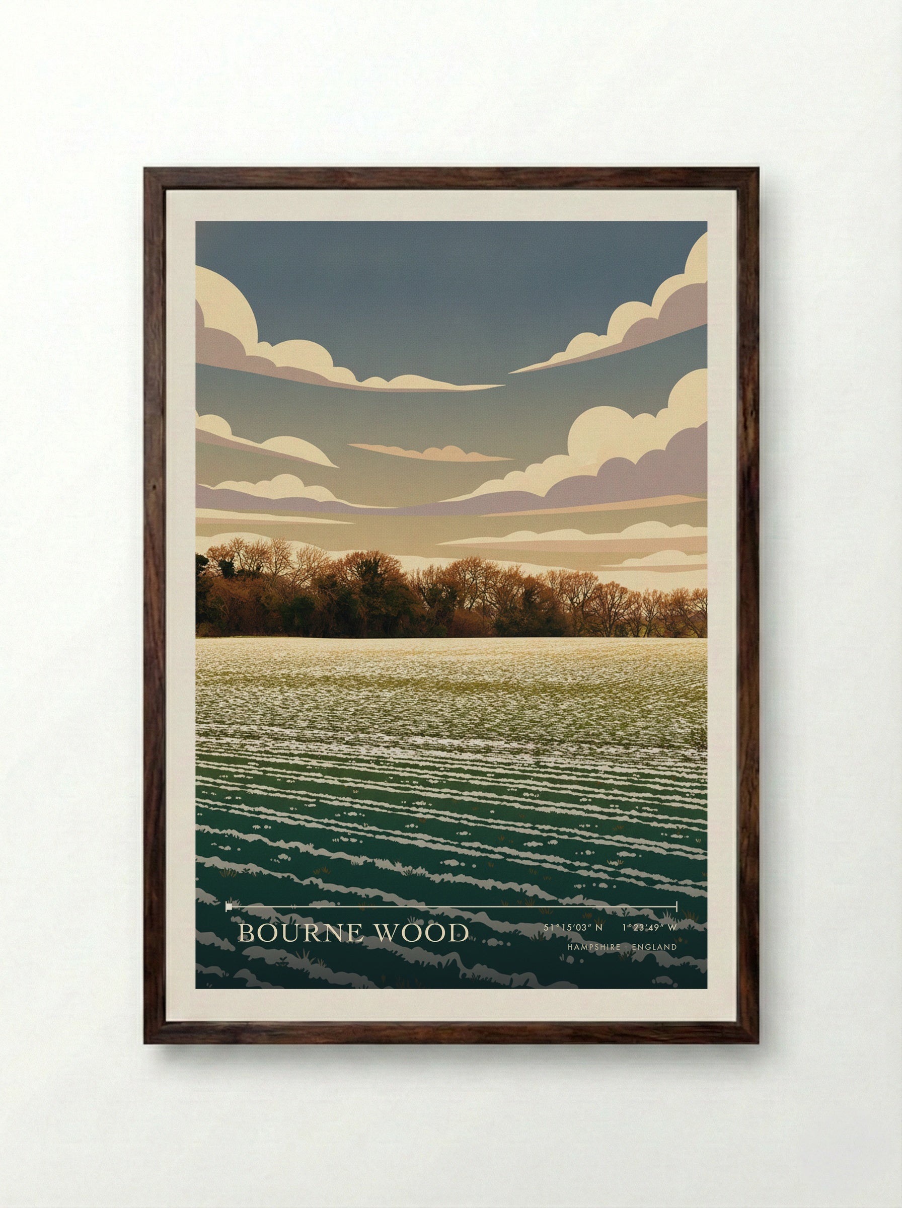 Bourne Wood Hampshire England Travel Poster - Framed Print Dark Wood