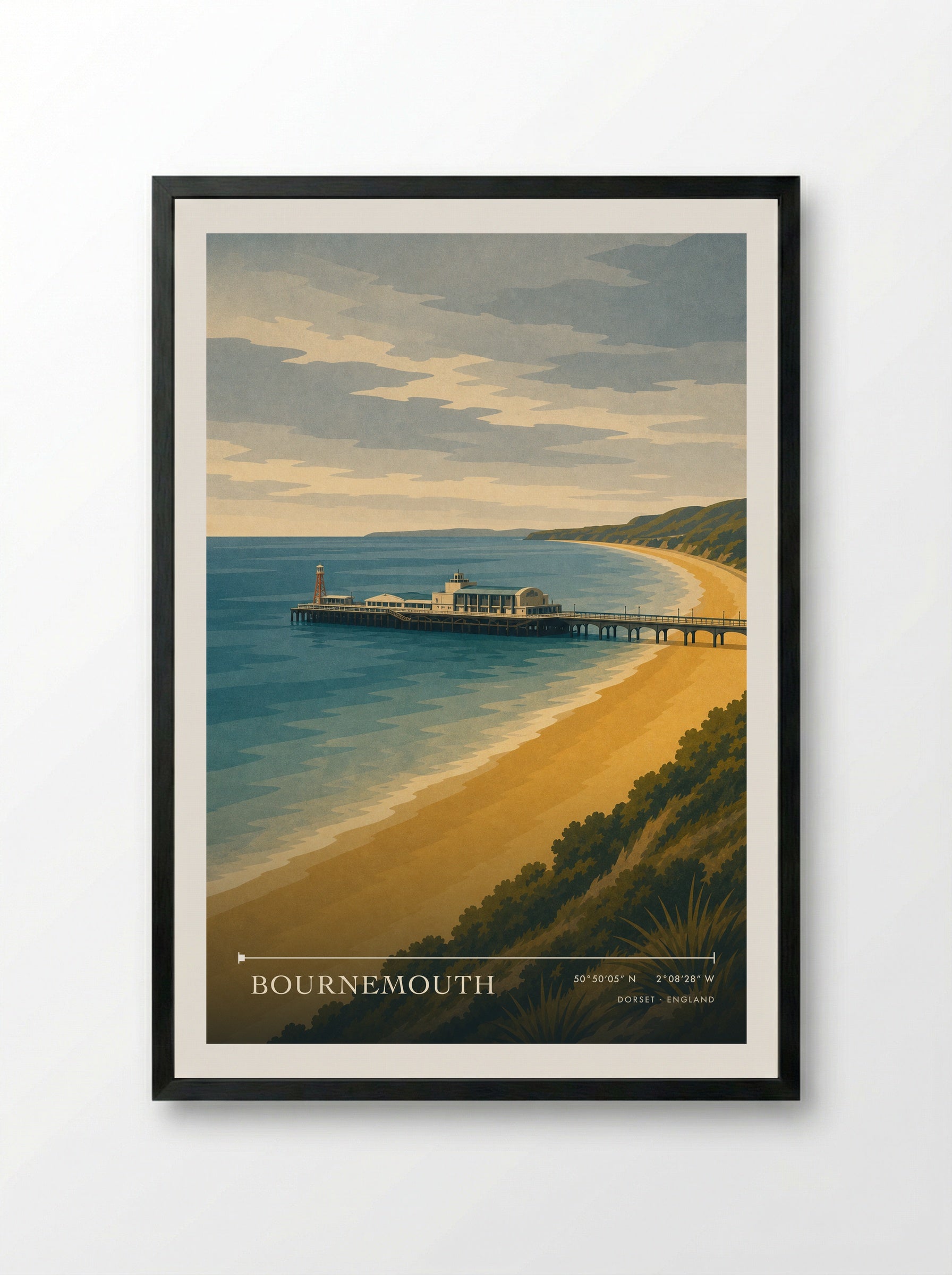 Bournemouth Travel Poster Artwork - Framed Print Black