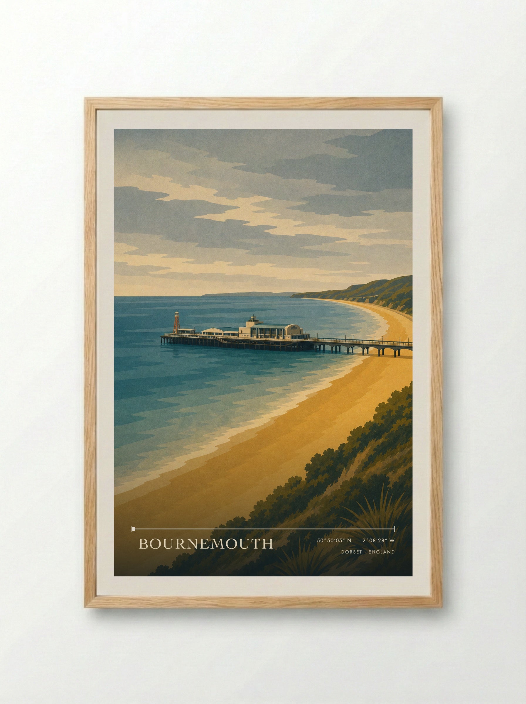 Bournemouth Travel Poster Artwork - Framed Print Wood