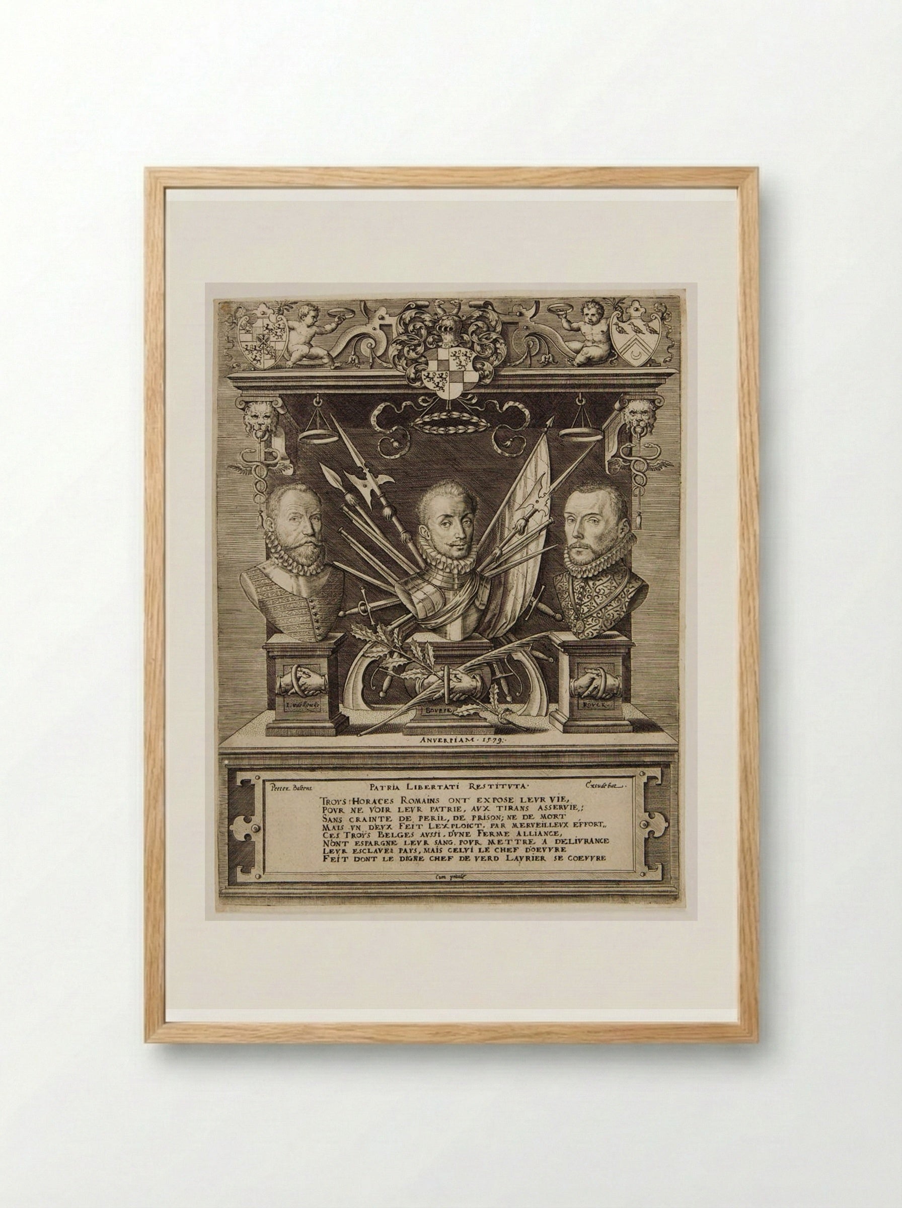 Bourse, Pontus de Noyelles, Lord of; Liedekercke, Jean de Redeghem or Hanaert, Baron; Rouck, Willem de, Baron - Johannes Wierix - Framed Print Wood