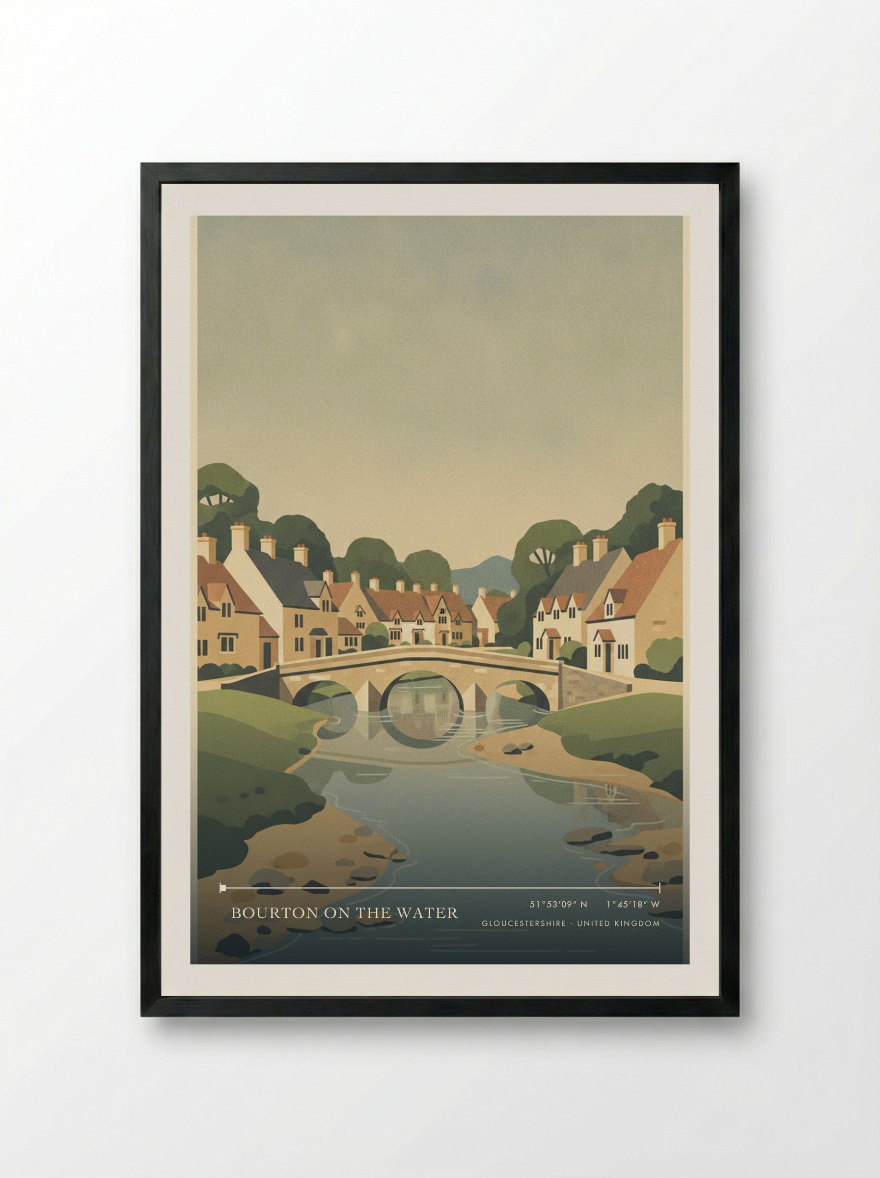 Bourton on the Water Gloucestershire United Kingdom Travel Poster - Framed Print Black
