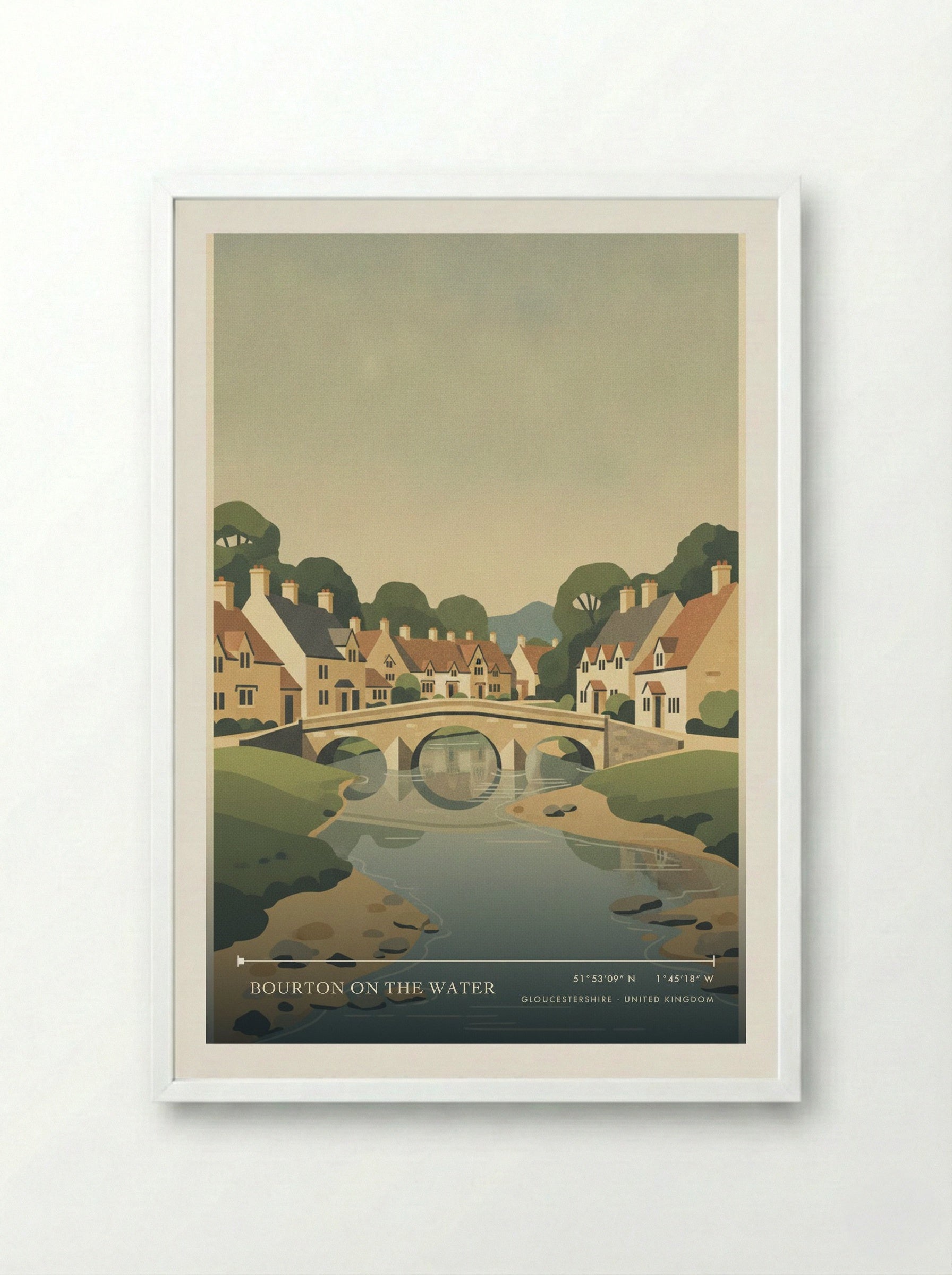 Bourton on the Water Gloucestershire United Kingdom Travel Poster - Framed Print White