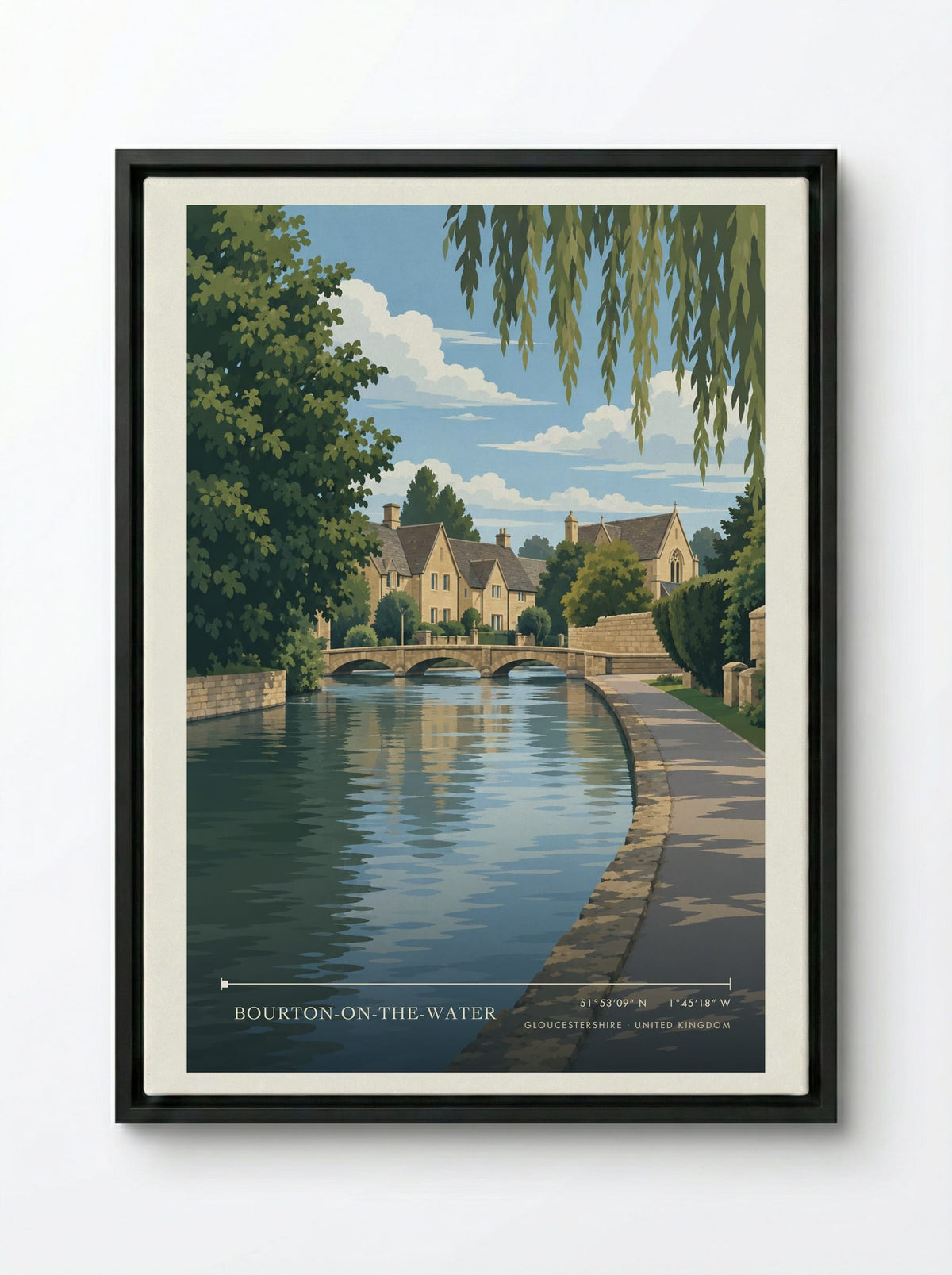 Bourton-on-the-Water, Gloucestershire | Travel Poster - Framed Canvas Black
