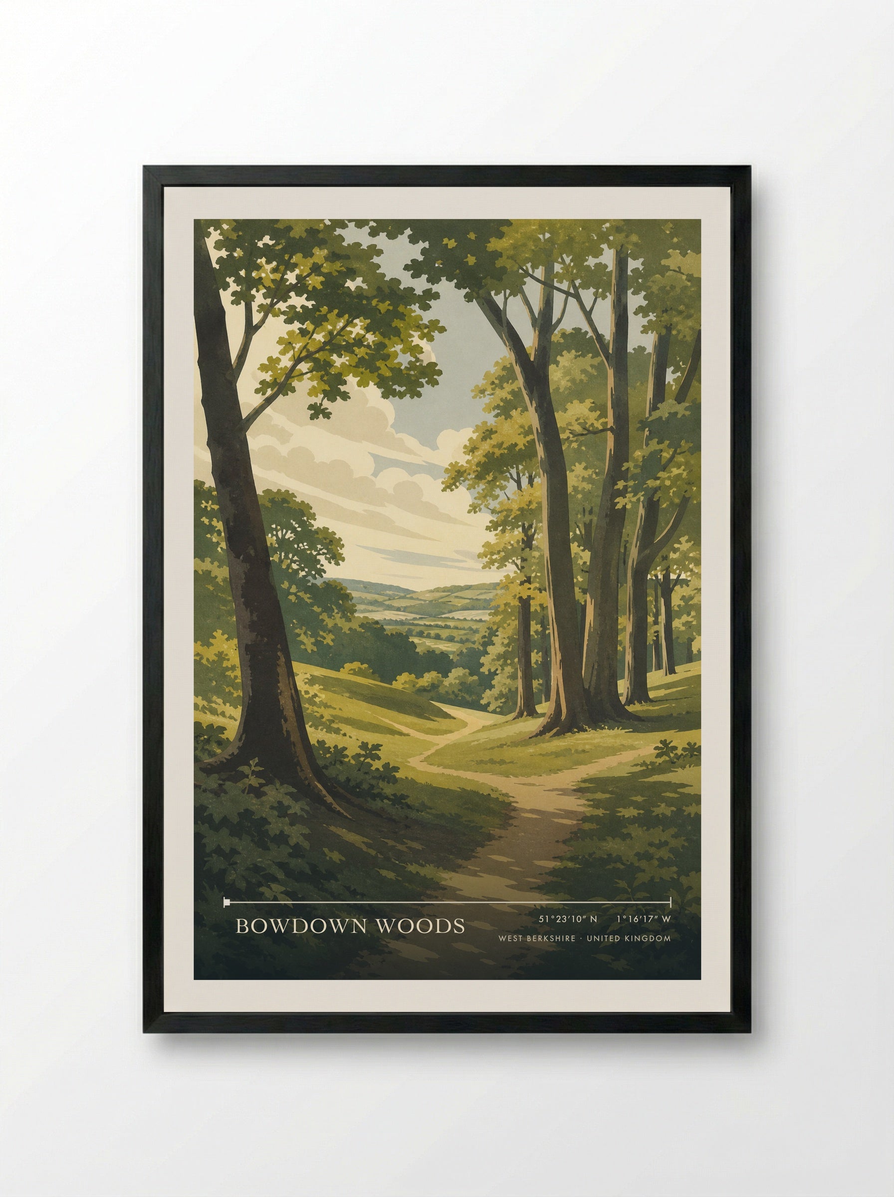 Bowdown Woods West Berkshire United Kingdom Travel Poster - Framed Print Black