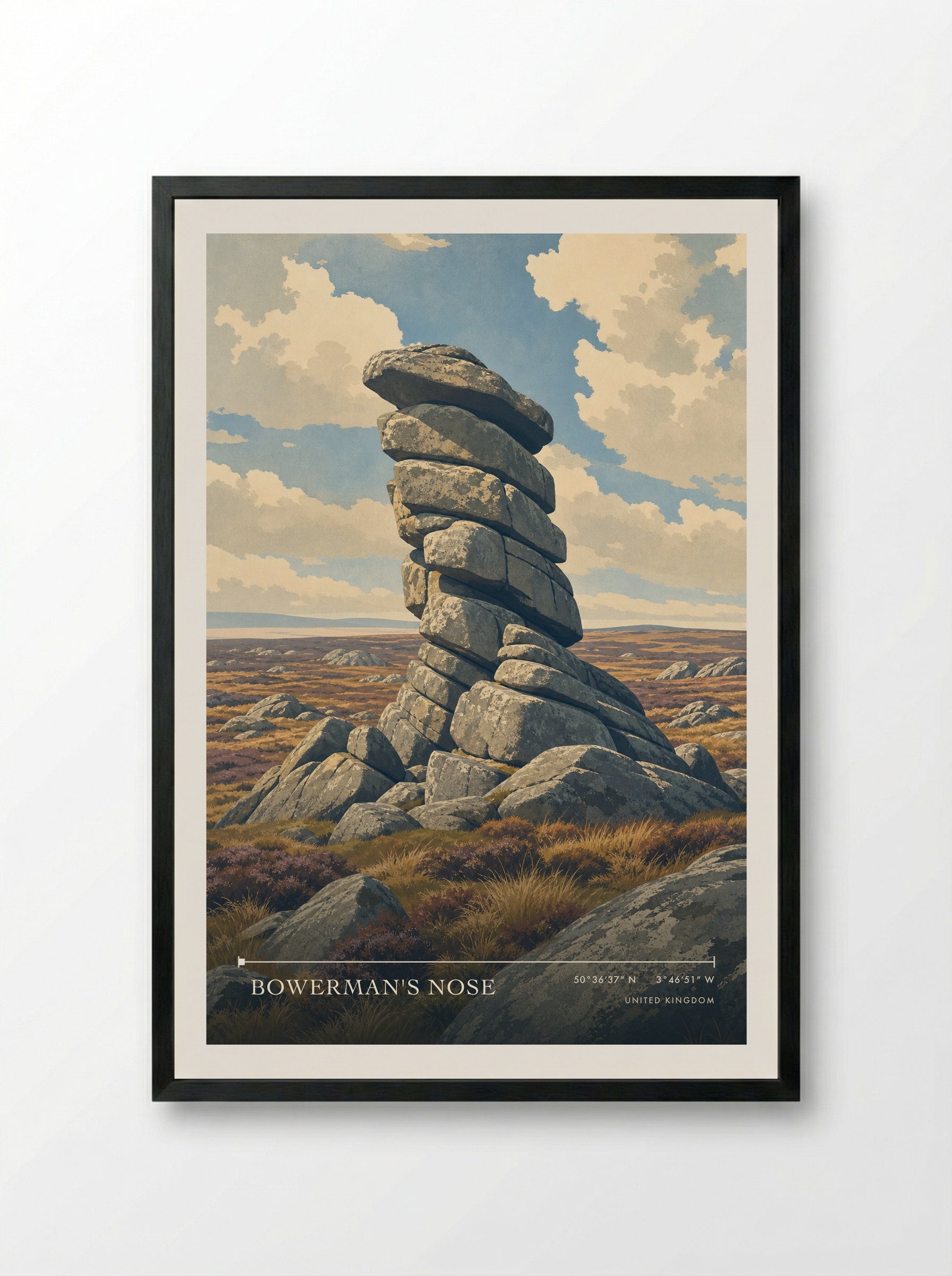 Bowerman's Nose United Kingdom Travel Poster - Framed Print Black