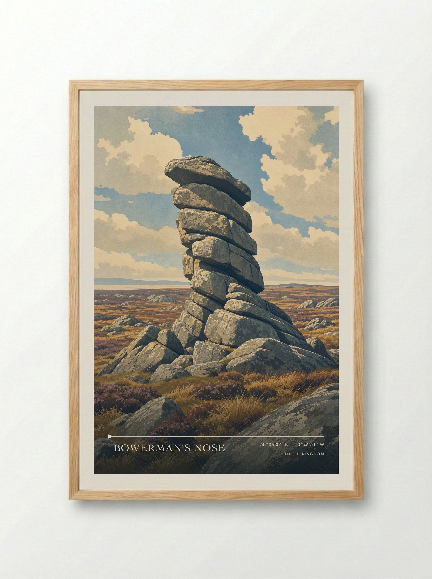Bowerman's Nose United Kingdom Travel Poster - Framed Print Wood