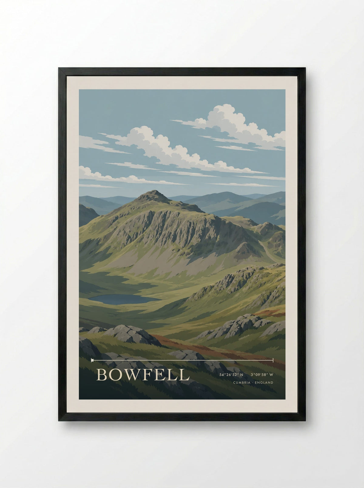 Bowfell, Cumbria | Travel Poster - Framed Print Black
