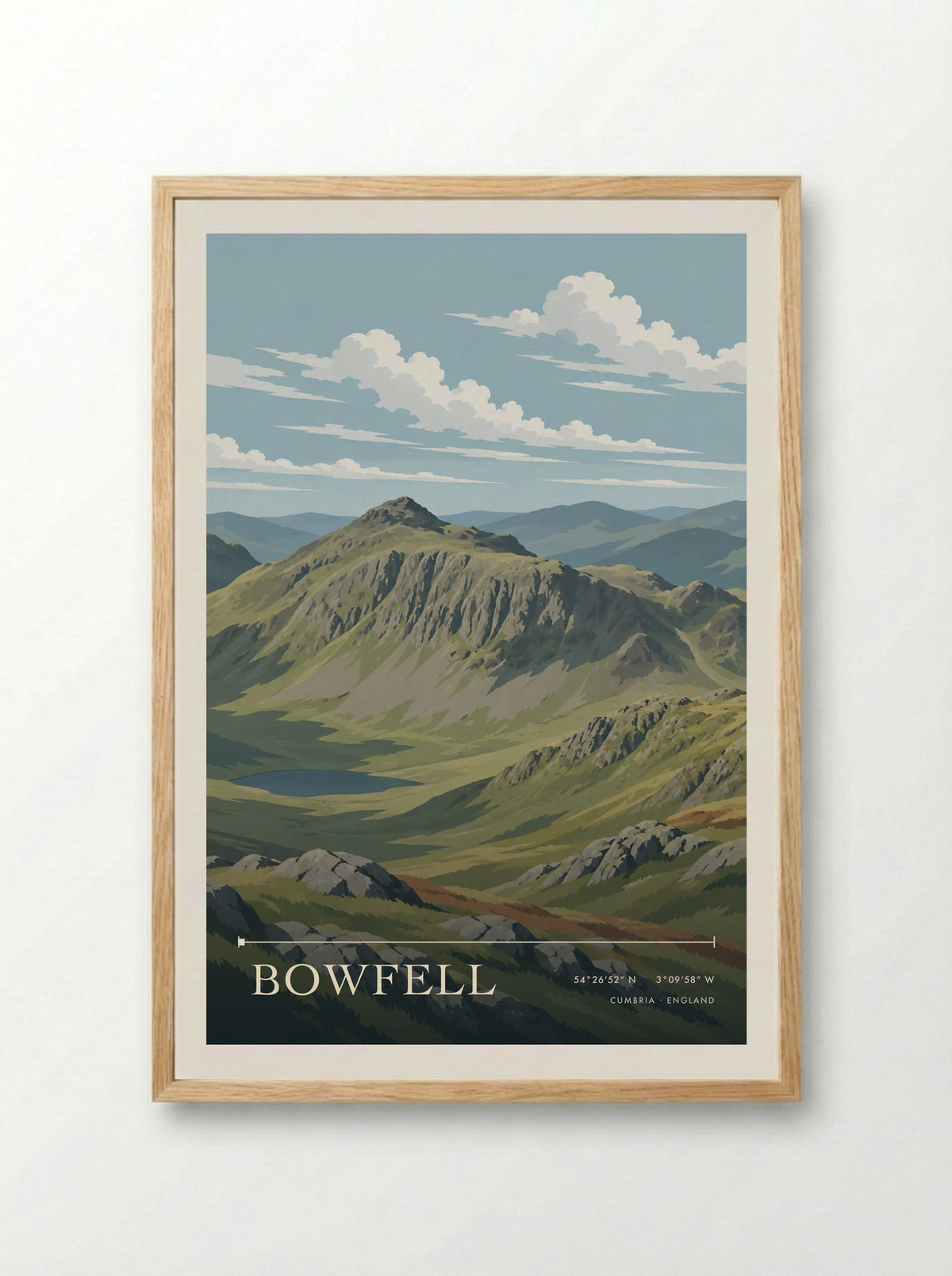 Bowfell, Cumbria | Travel Poster - Framed Print Wood
