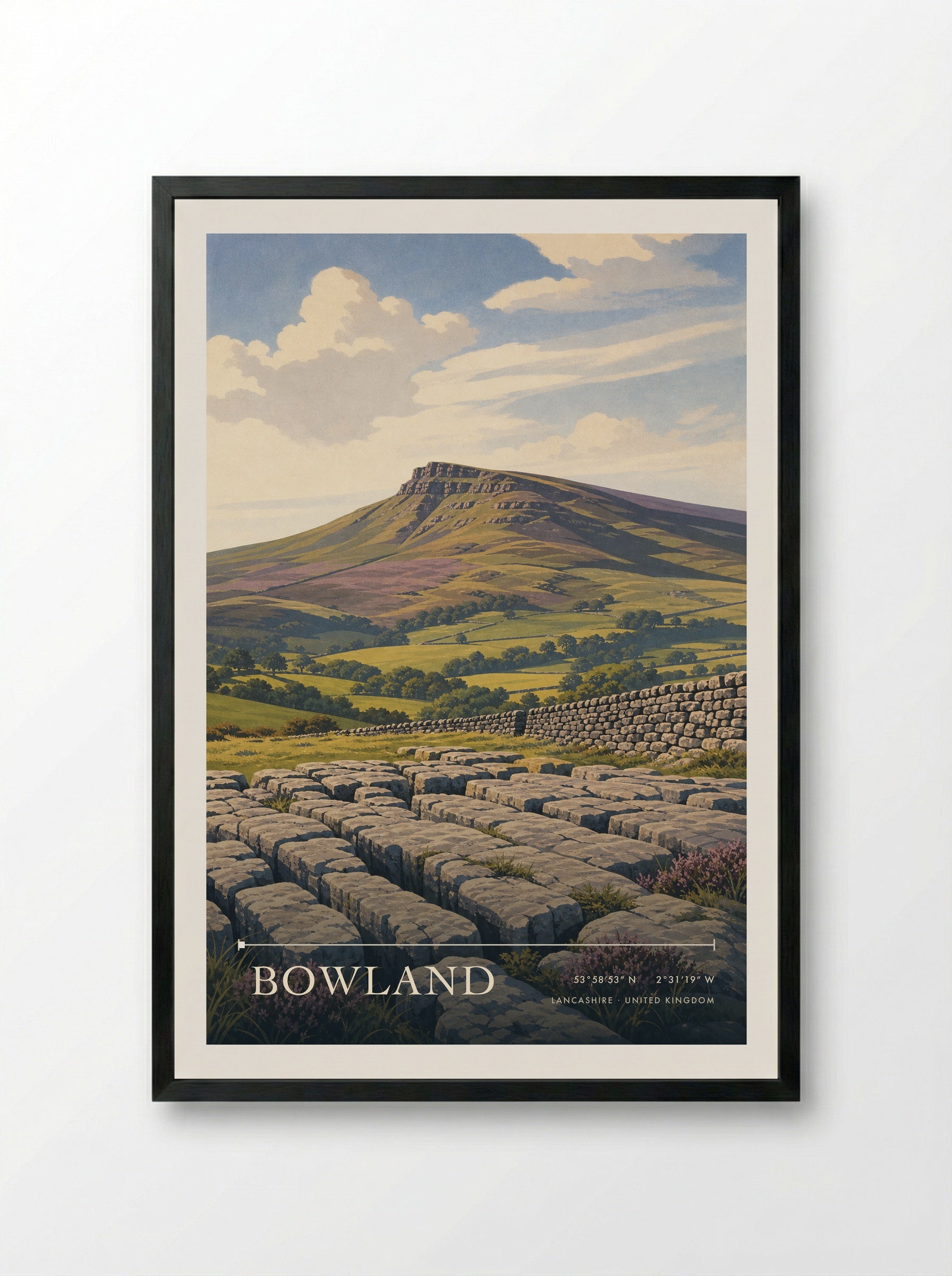 Bowland Lancashire United Kingdom Travel Poster - Framed Print Black