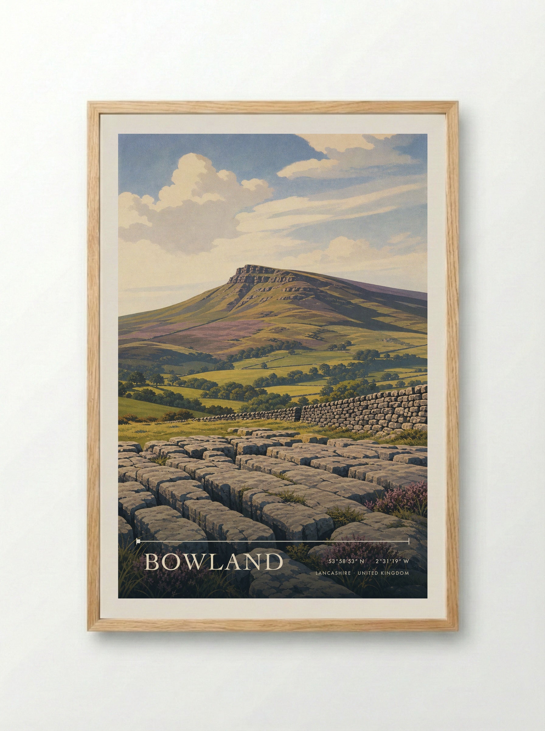 Bowland Lancashire United Kingdom Travel Poster - Framed Print Wood