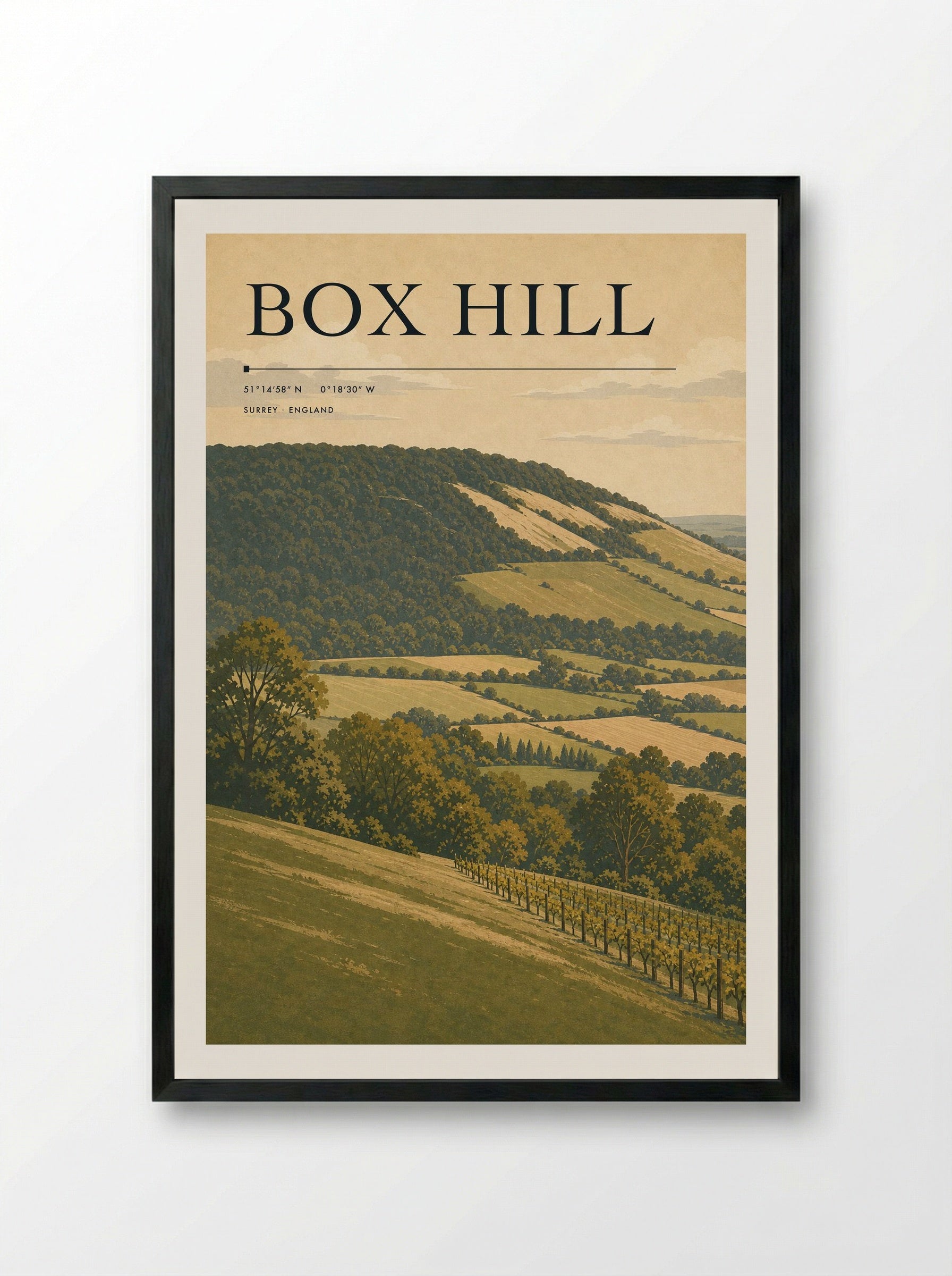 Box Hill Surrey England Travel Poster - Framed Print Black