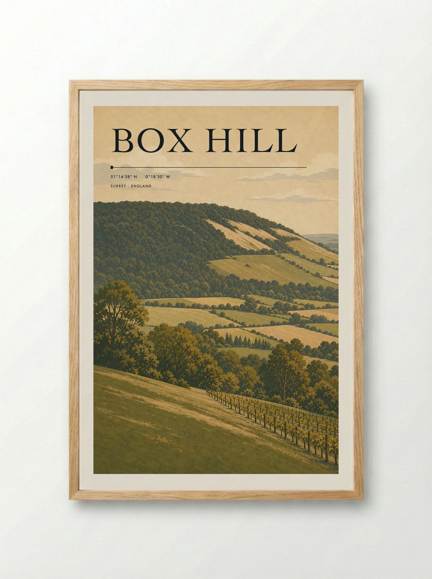 Box Hill Surrey England Travel Poster - Framed Print Wood