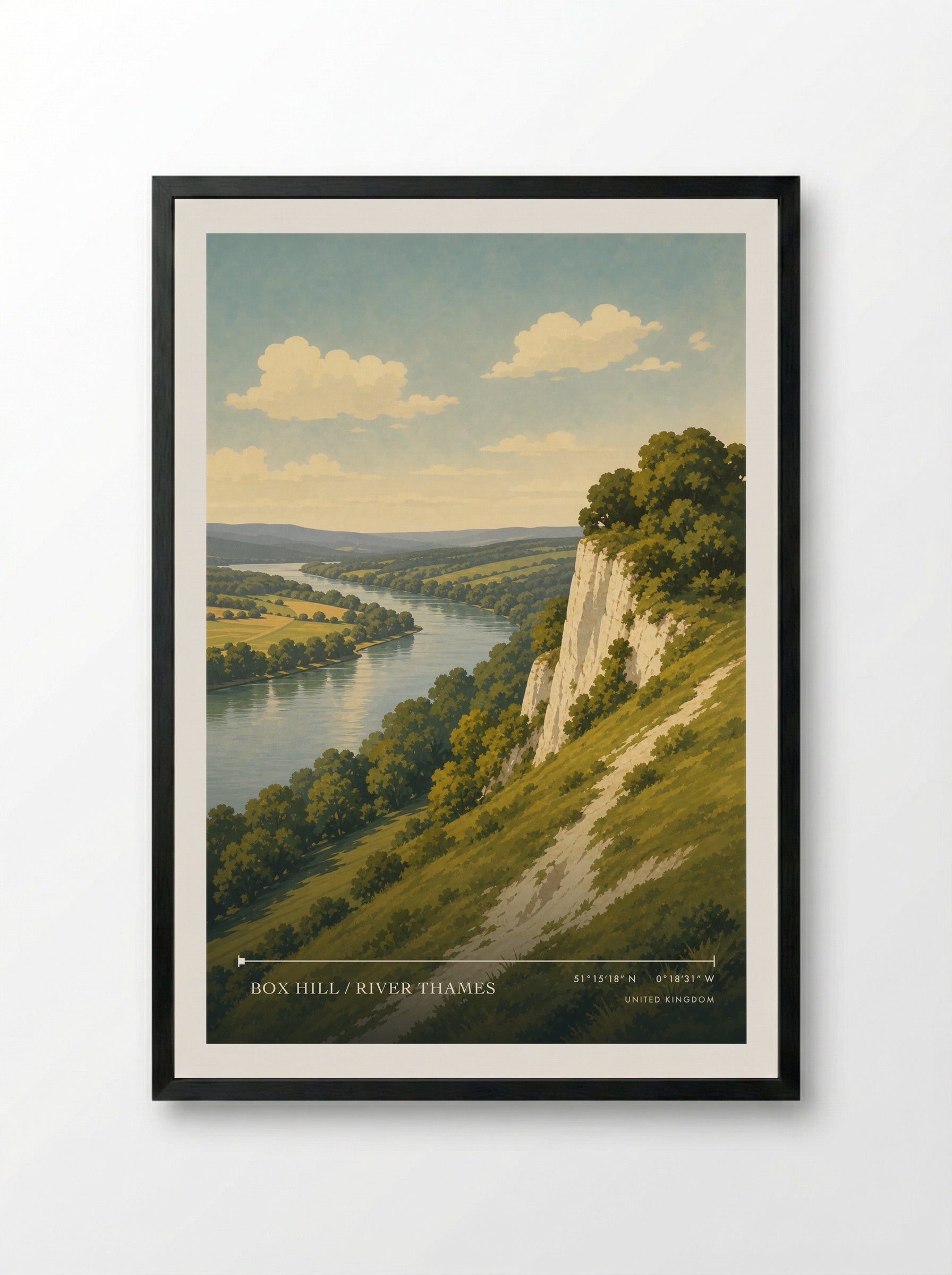 Box Hill / River Thames United Kingdom Travel Poster - Framed Print Black