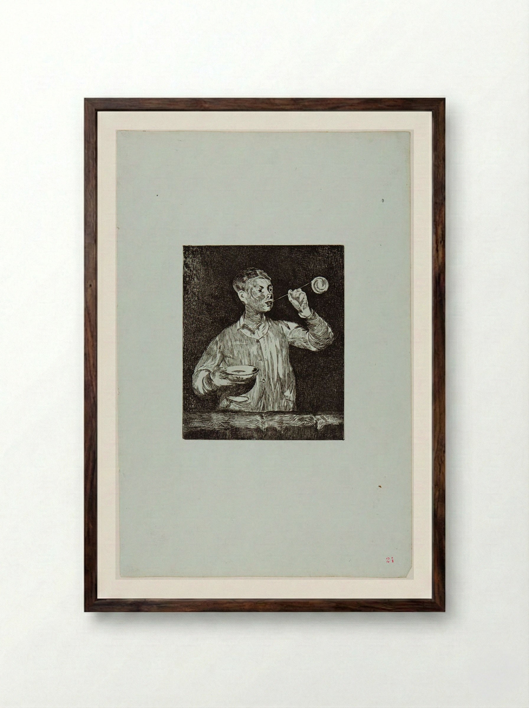 Boy Blowing Soap Bubbles - Édouard Manet - Framed Print Dark Wood