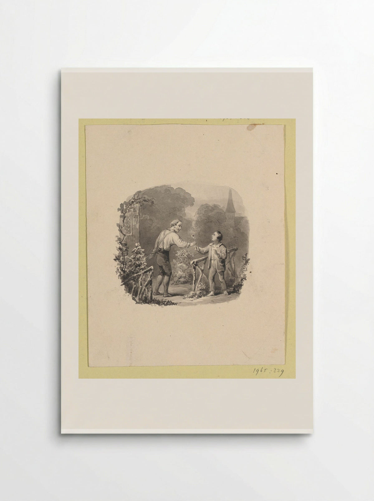 Boy Receiving a Flower from a Gardener - Johann Wilhelm Kaiser (I) - Poster