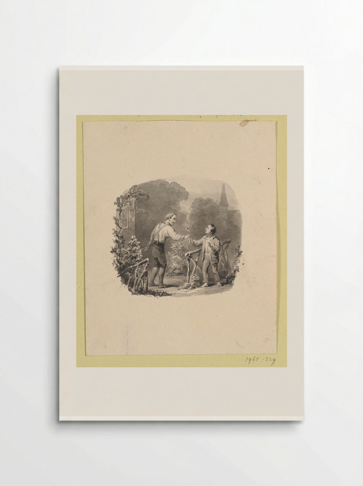 Boy Receiving a Flower from a Gardener - Johann Wilhelm Kaiser (I) - Poster